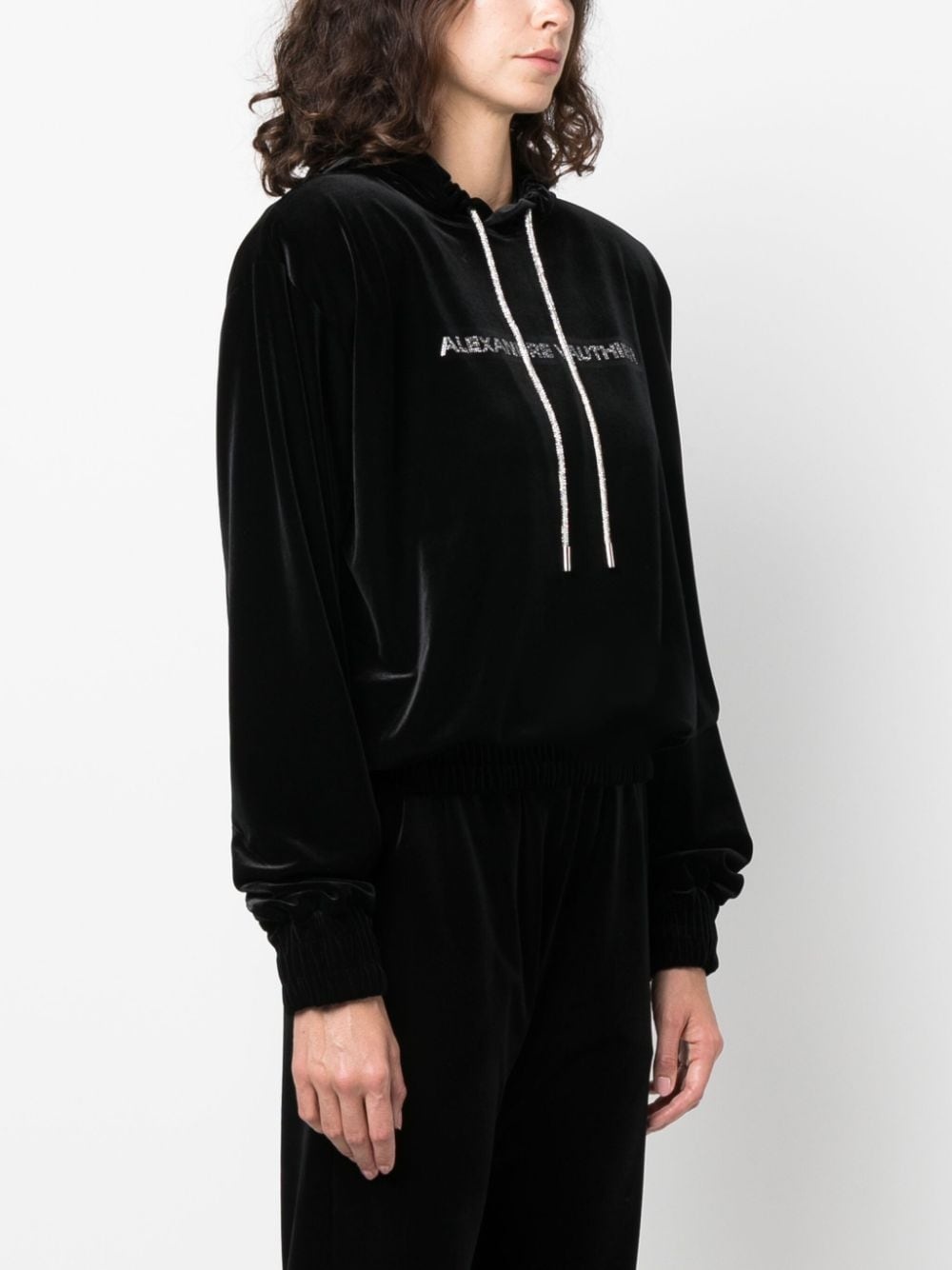 logo-appliqué velvet hoodie - 3