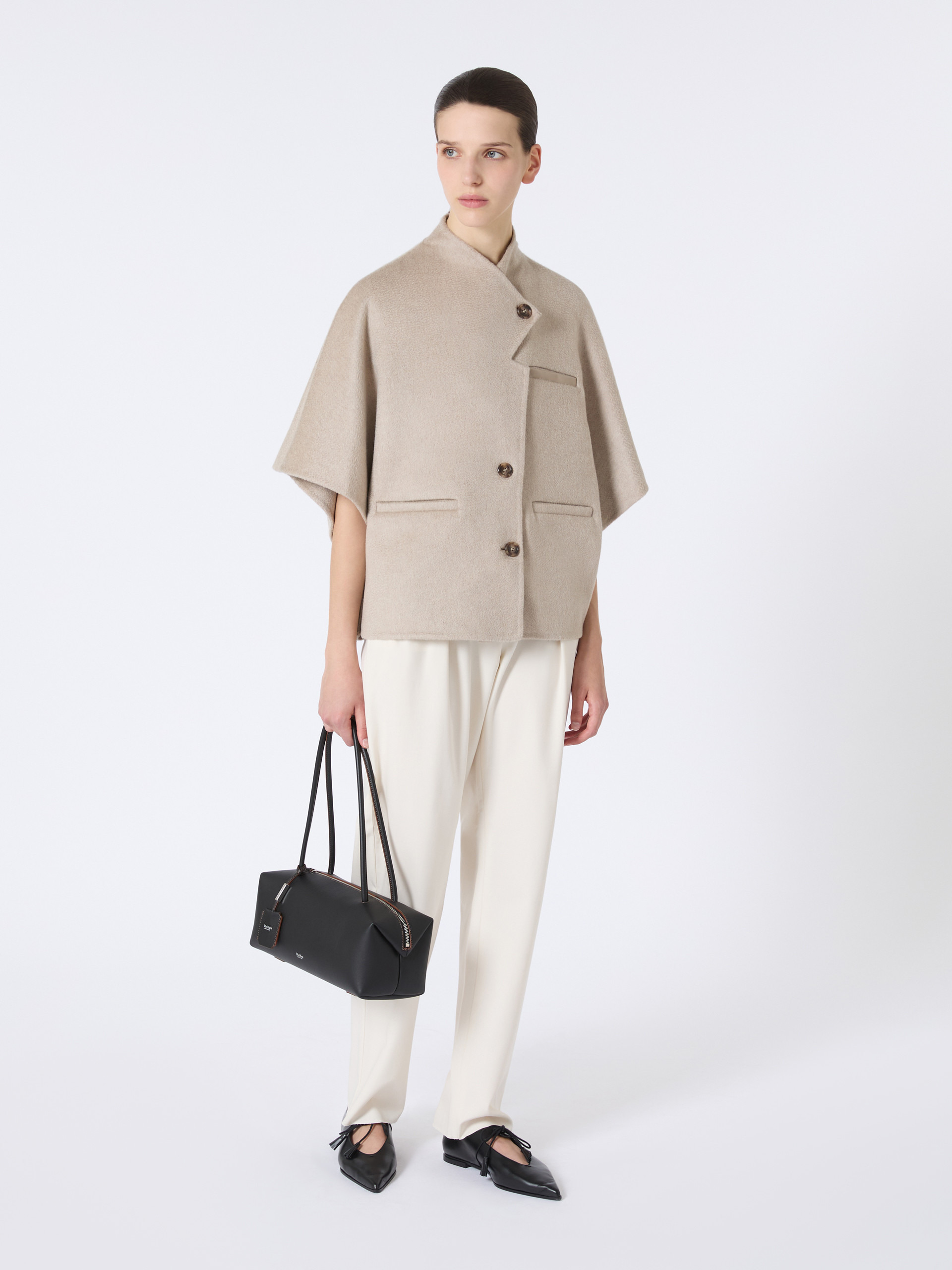 ANDALO Long cropped cape in cashmere drap - 2