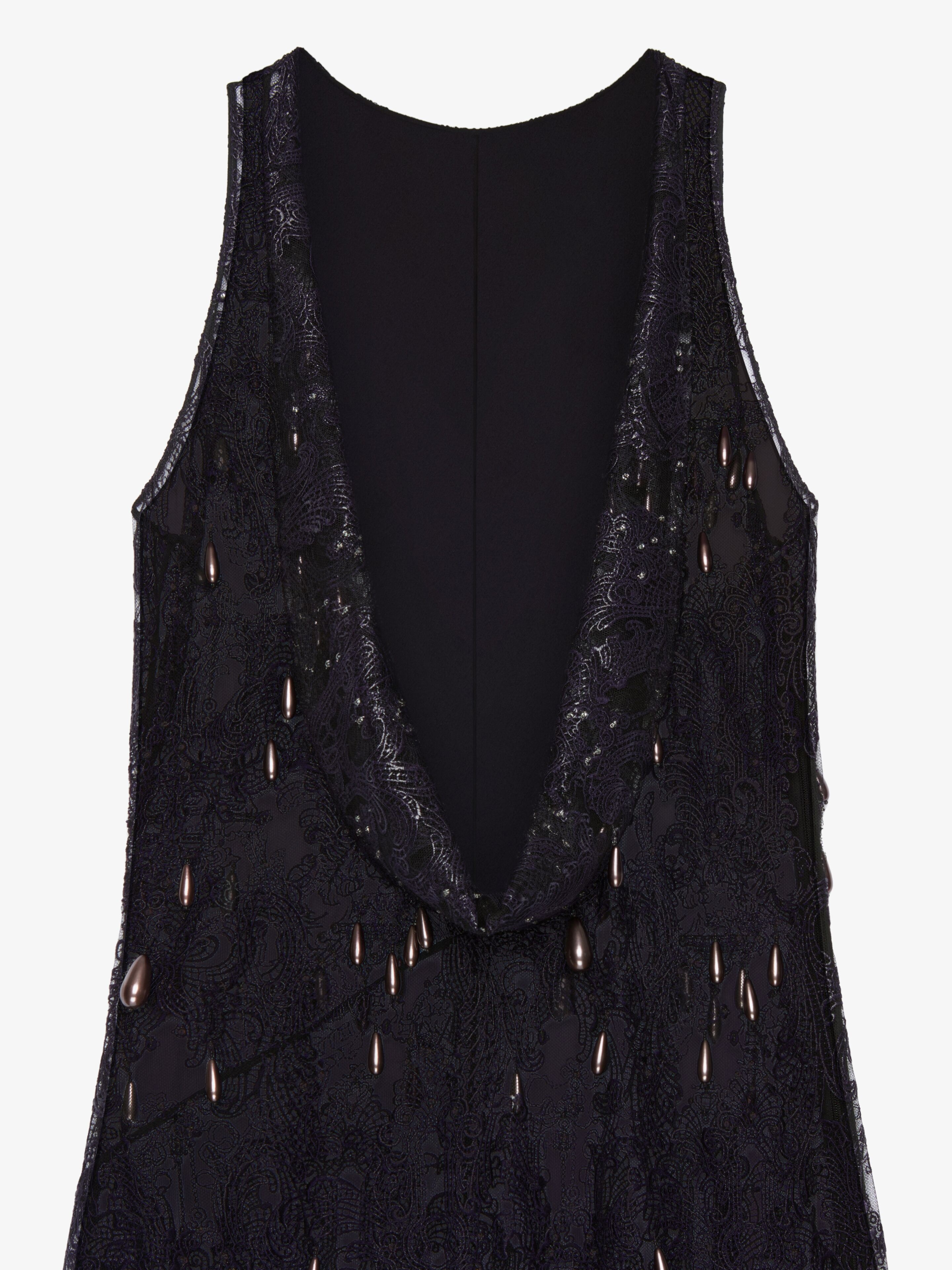 EVENING DRESS IN LACE WITH EMBROIDERED PEARLS - 5