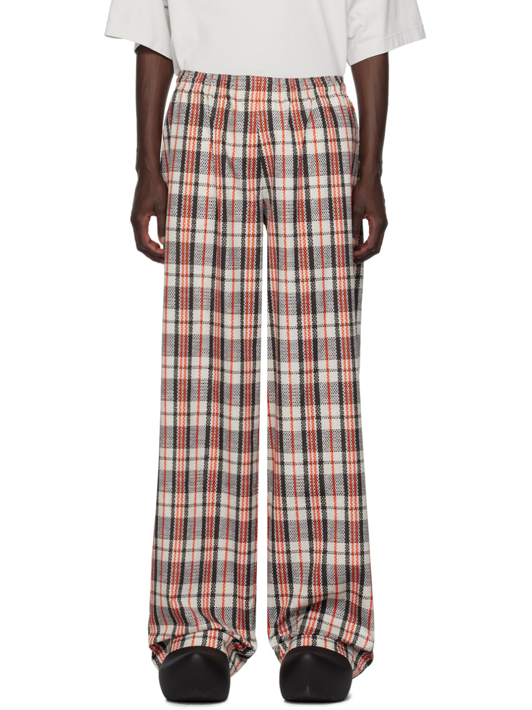 Gray & Orange Check Sweatpants - 1