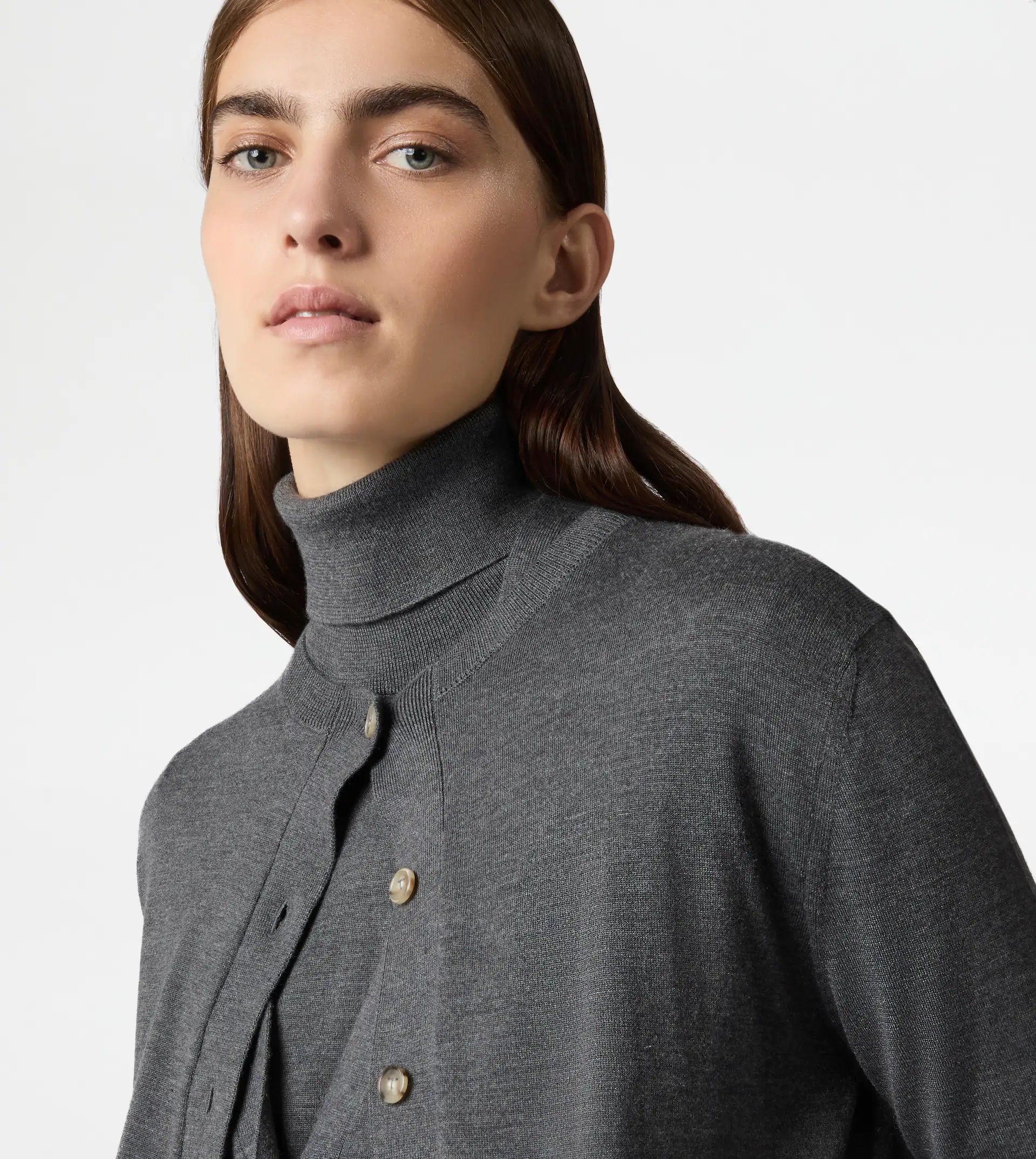 DOUBLE COLLAR SILK BLEND CARDIGAN - GREY - 5