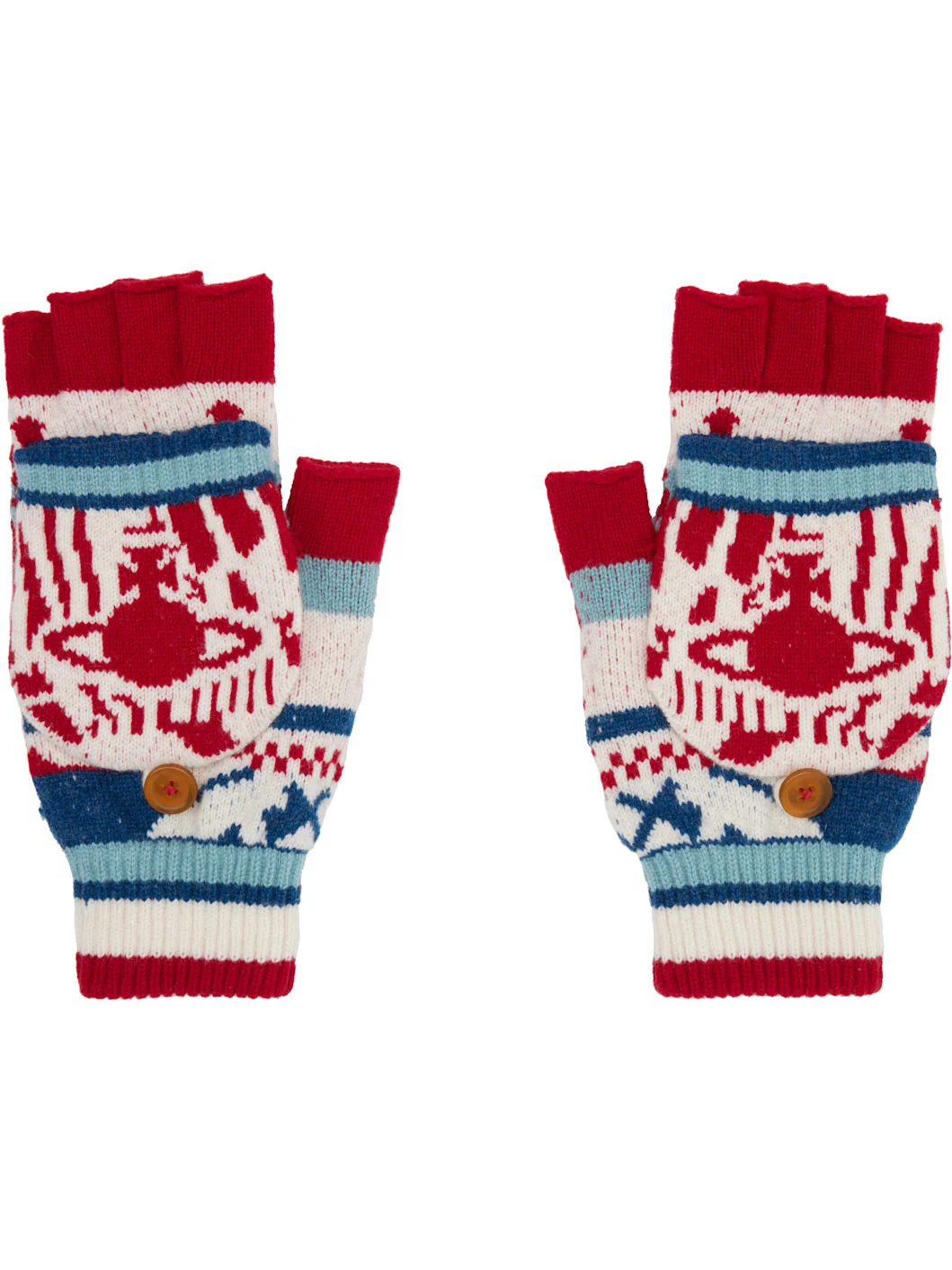 Red & White Fingerless Gloves - 1