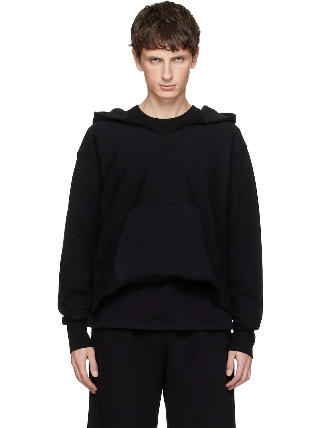 Black Heavyweight Raw Cropped Hoodie - 1