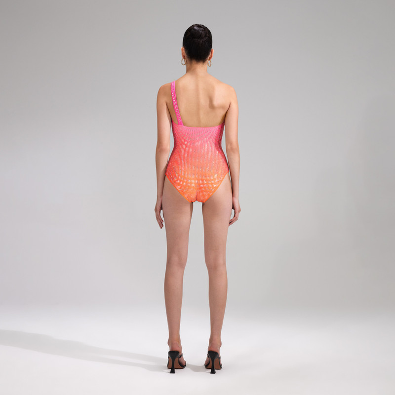 self-portrait Pink Rhinestone One Shoulder Swimsuit outlook