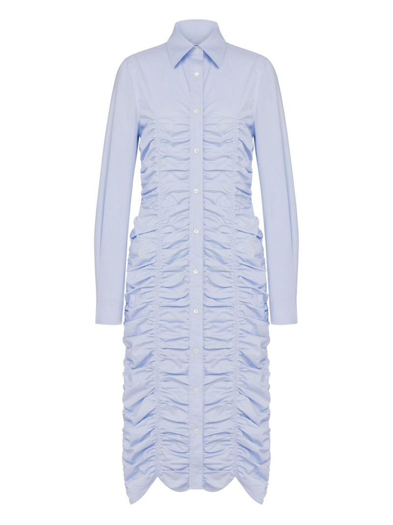 ruched button-down midi dress 1