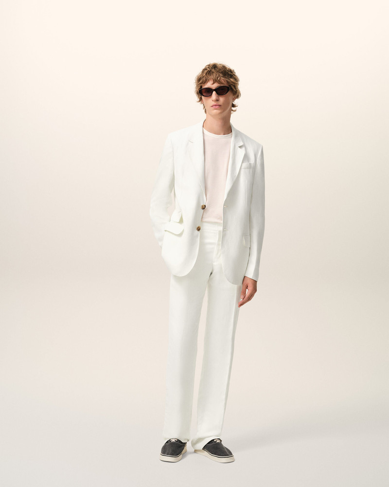 AMI Paris WHITE BLENDED LINEN STRAIGHT TROUSERS outlook