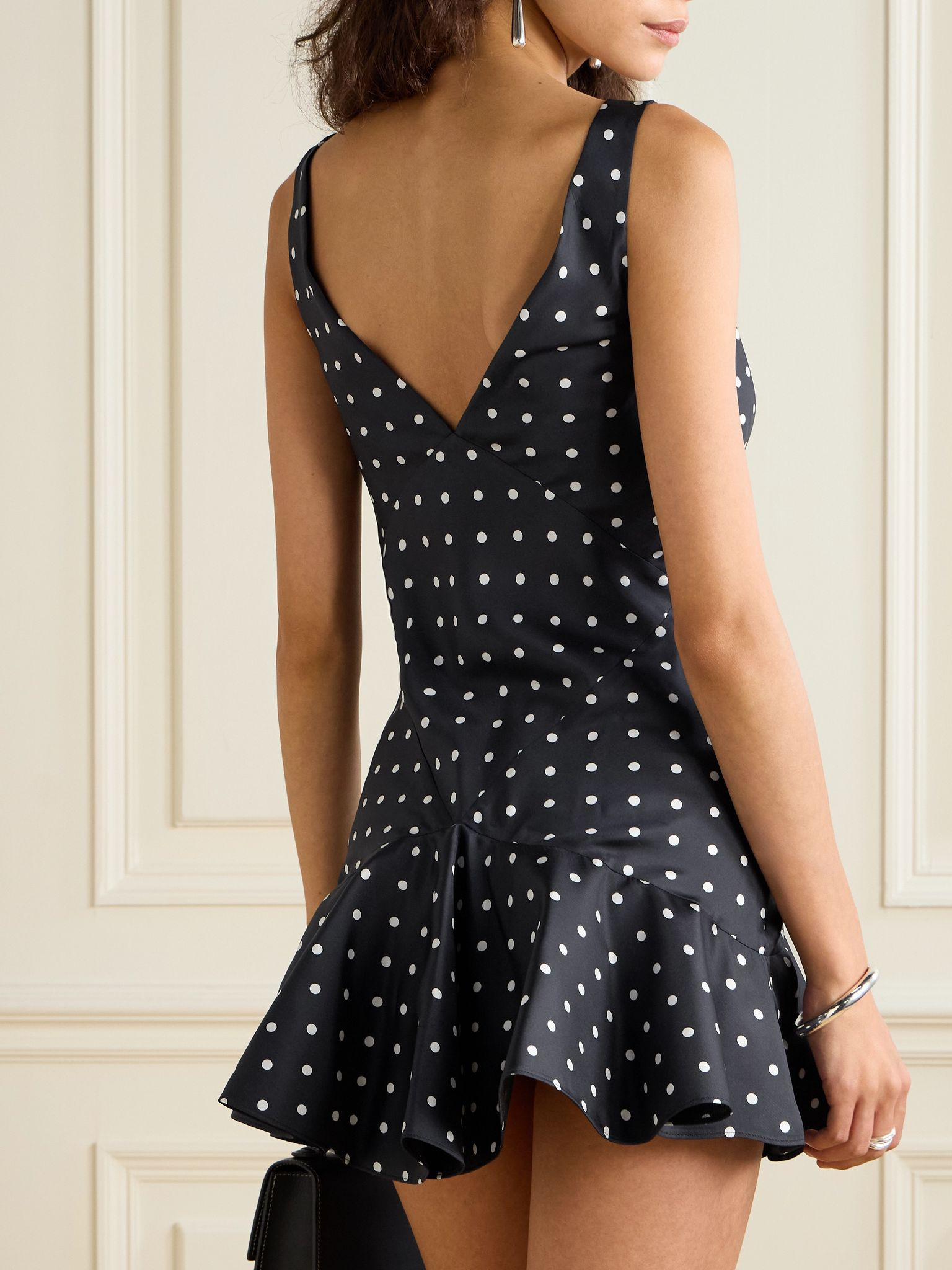 Embellished polka-dot silk-twill mini dress Black - 3