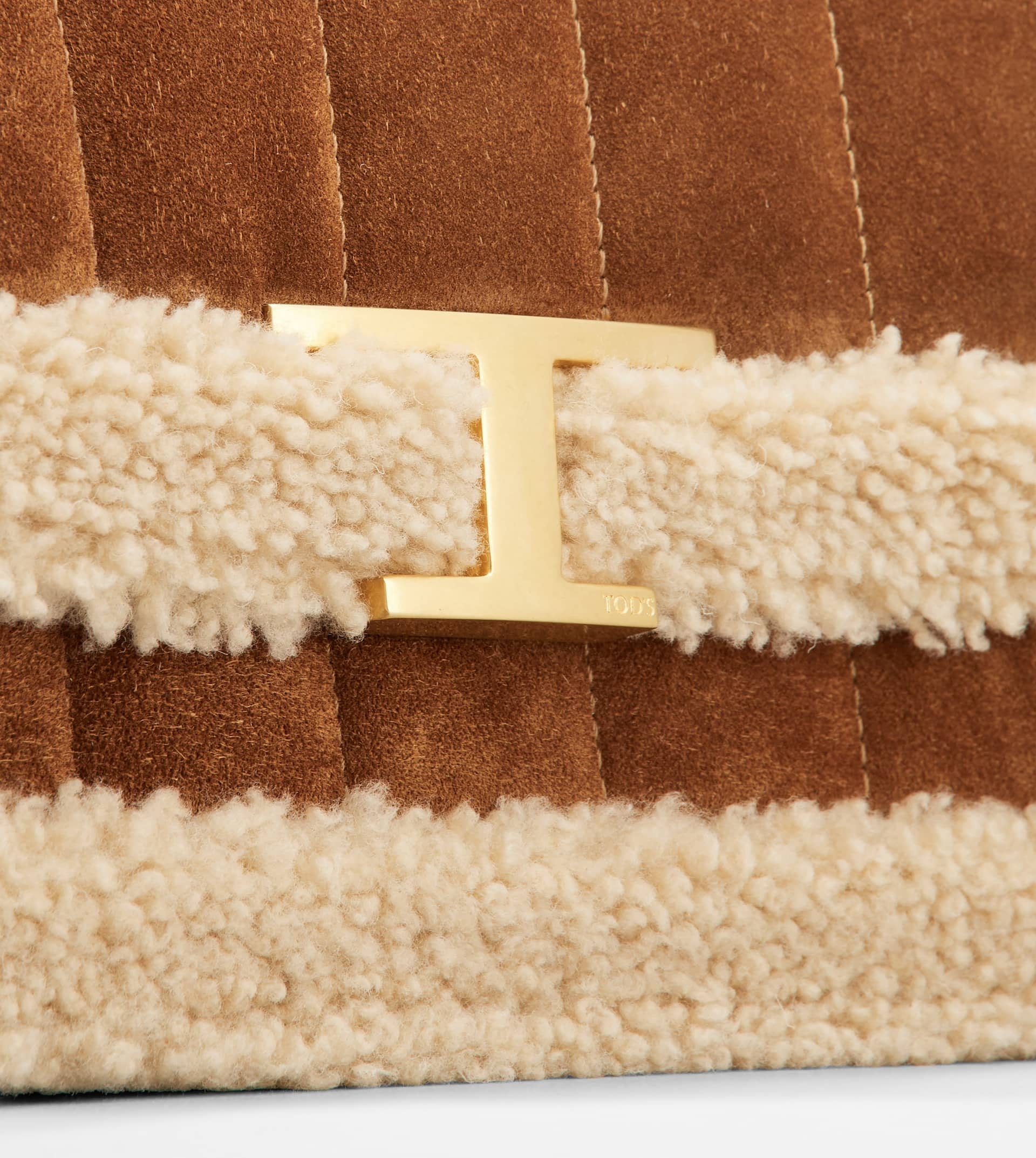 T TIMELESS SHOULDER BAG IN SUEDE SHEEPSKIN MINI - BROWN, OFF WHITE - 5