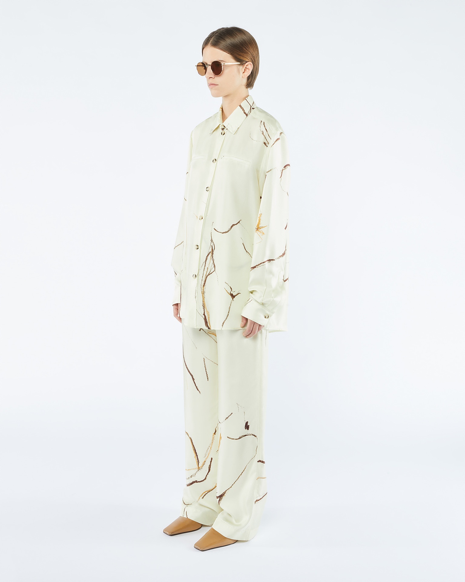 SABRIN - Printed twill silk shirt - Line drawing - 3