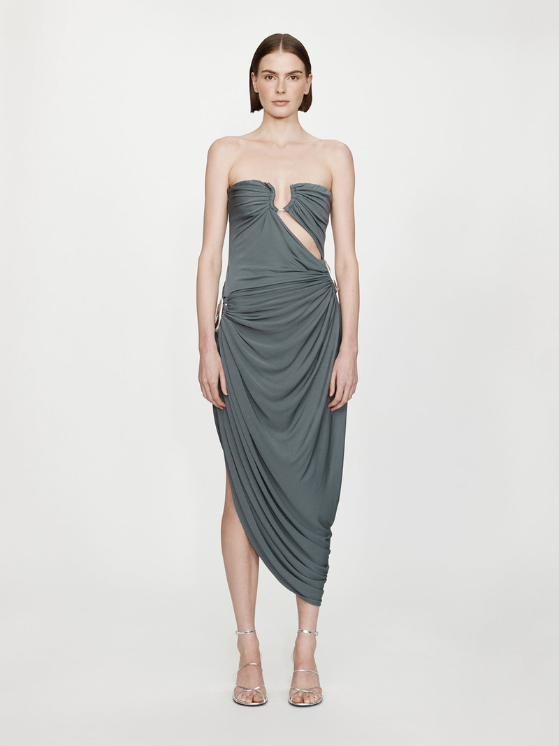 Orica Crystal Ruched Jersey Strapless Dress 1