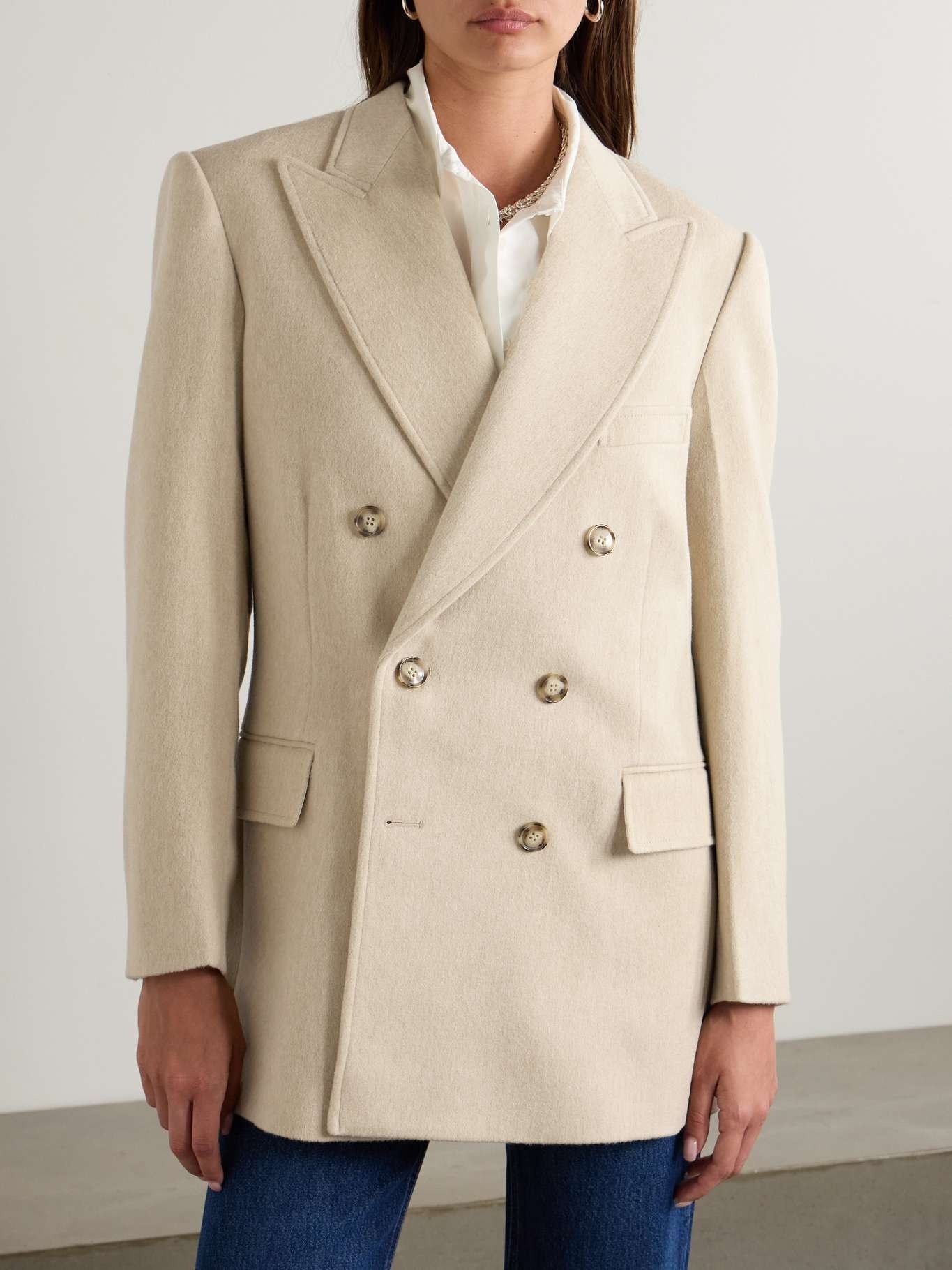 Double-breasted wool and cashmere-blend blazer - 3