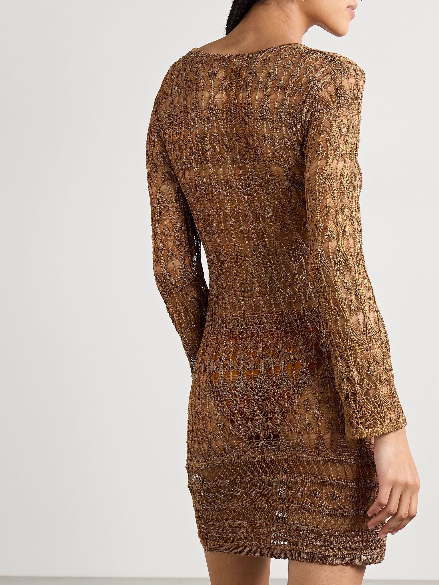 Pia metallic crocheted mini dress Brown - 3