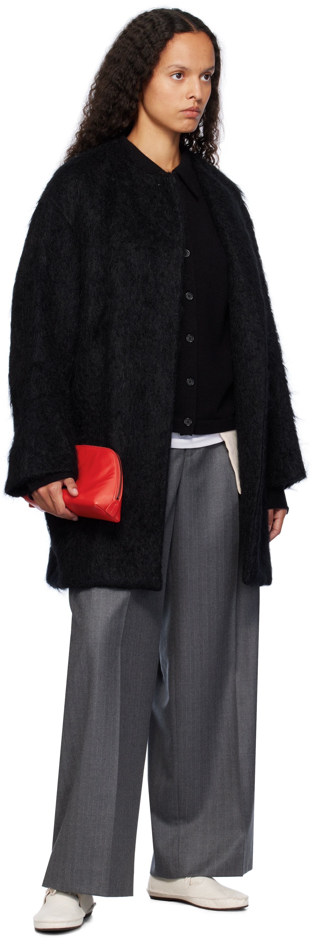 AURALEE Black Brushed Mohair Shaggy Coat | REVERSIBLE