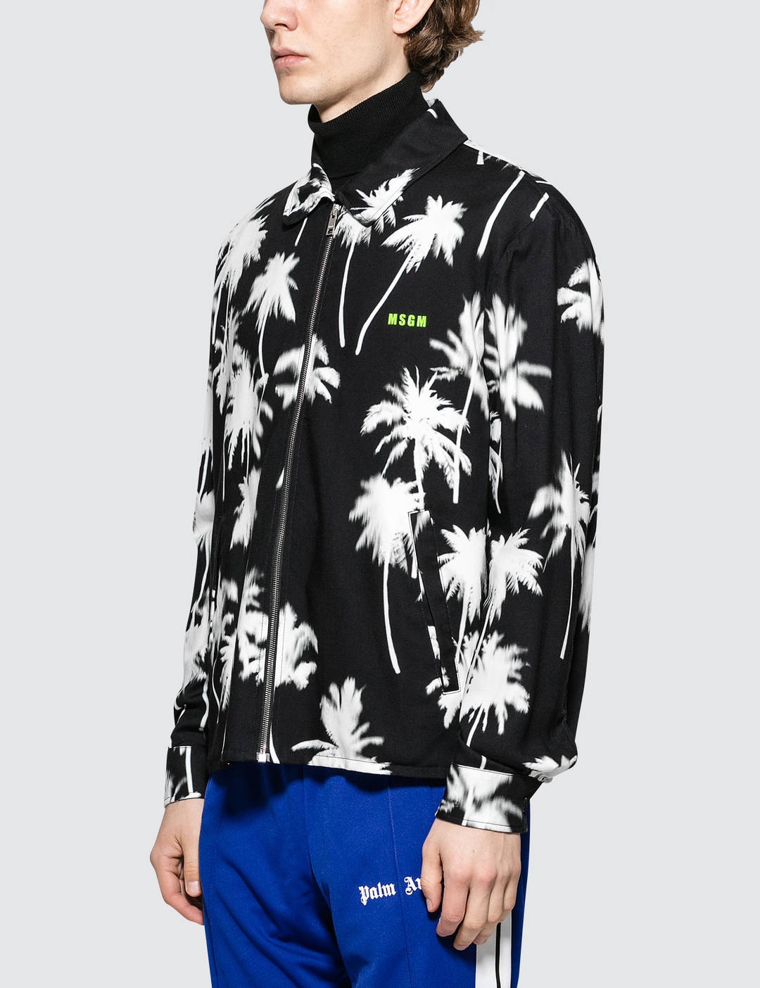 Palm Tree Print Zip Blouson Jacket - 3