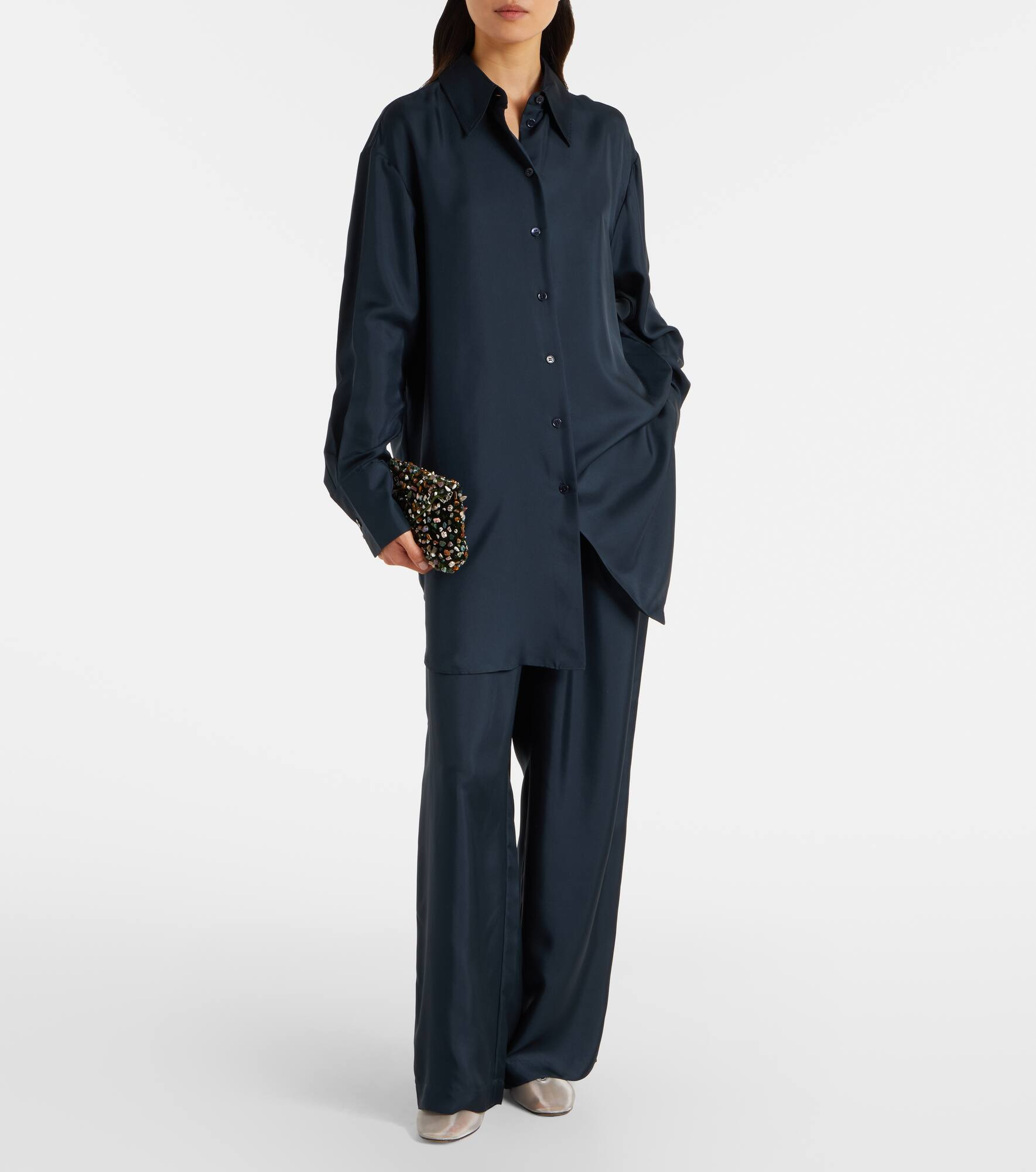 Oversized silk satin shirt - 2