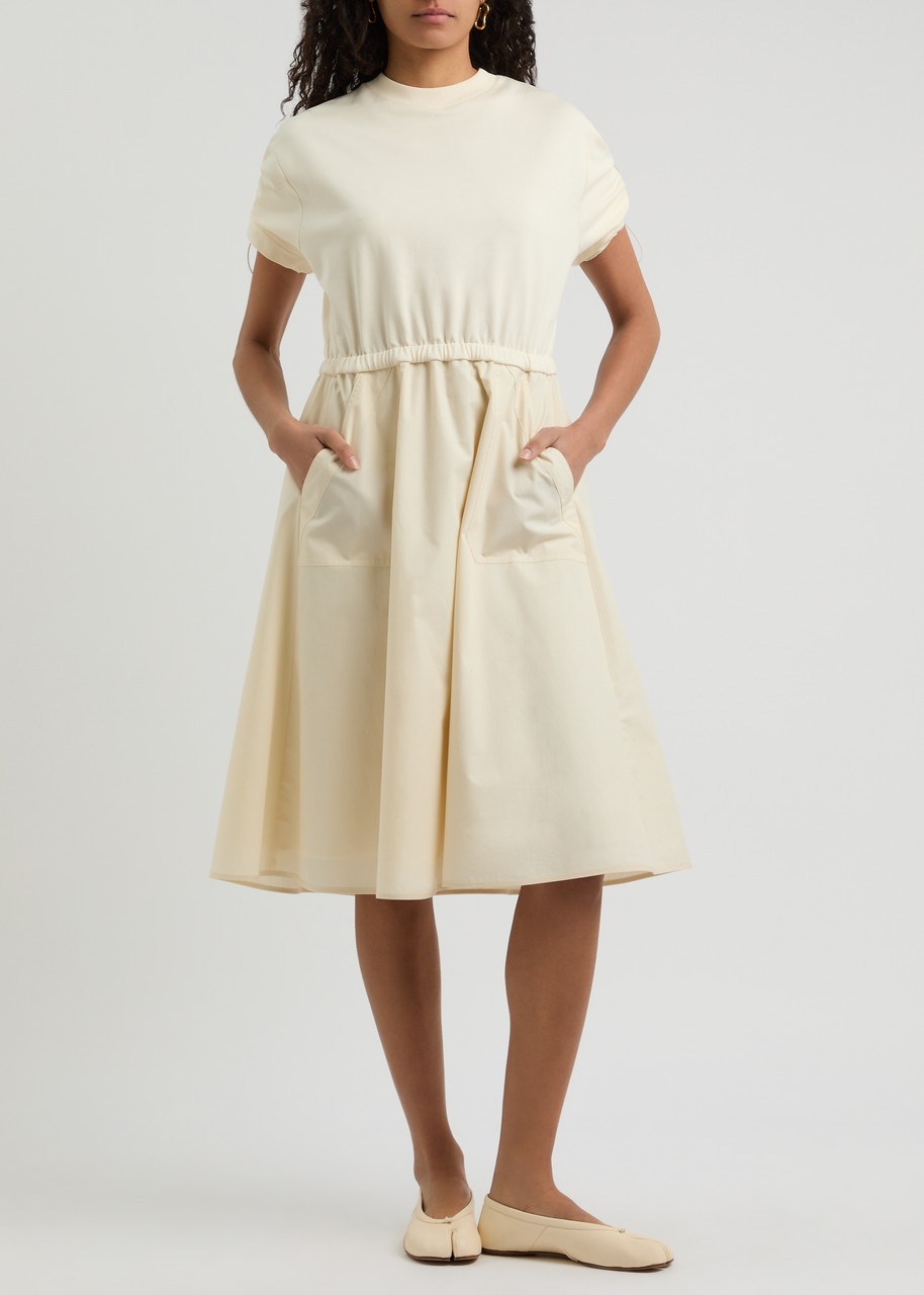 Moncler Moncler Abito Cotton and Woven Midi Dress