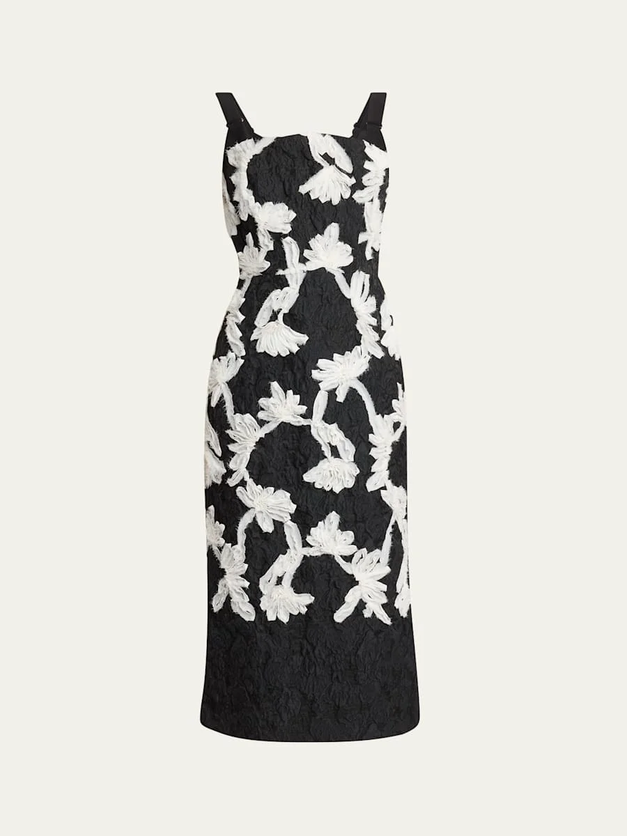 Sleeveless Cloque Midi Cocktail Dress - 1