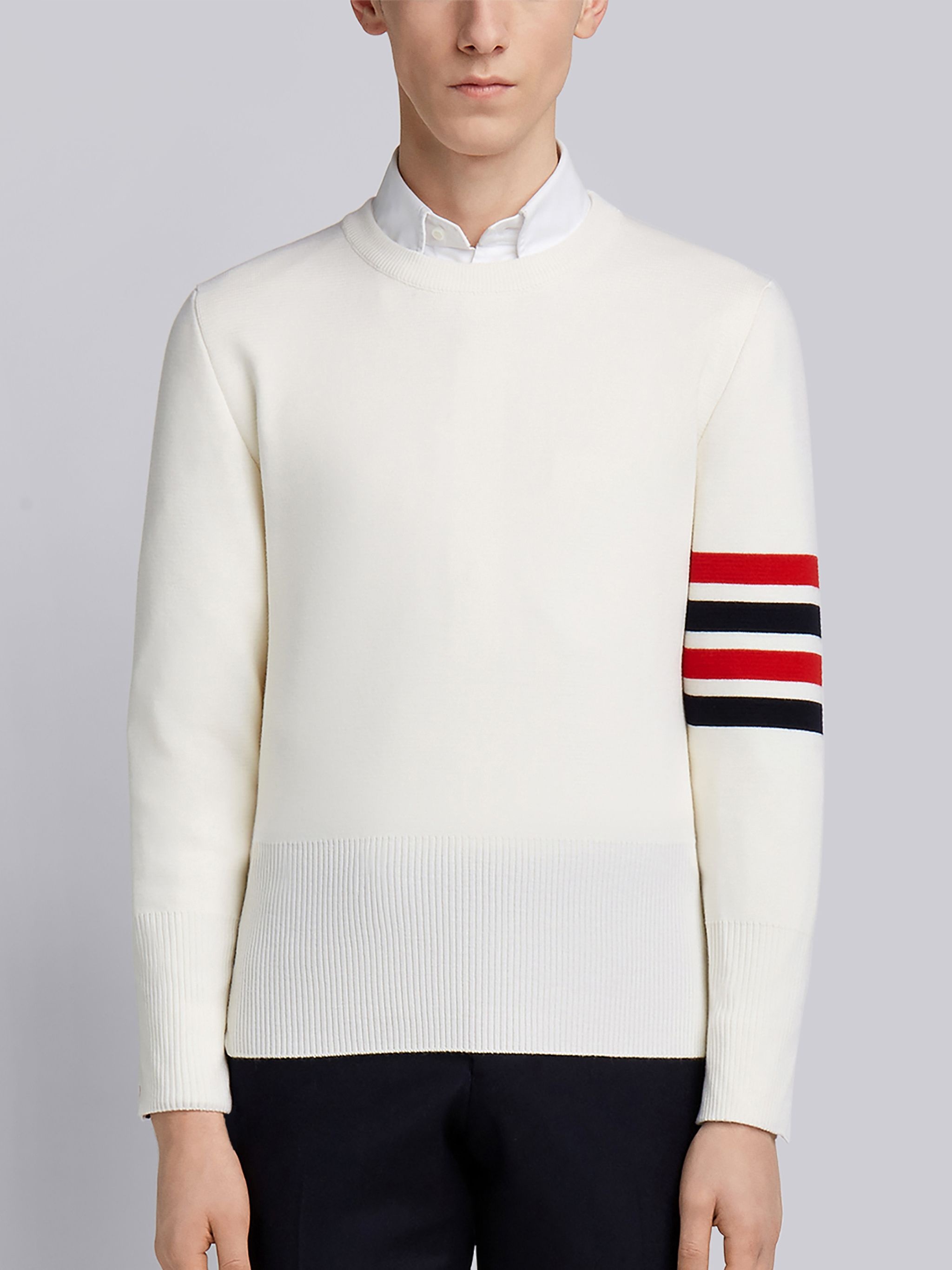 Whitemilano Stitch Finemerino Wool 4-bar Crew Neck Pullover - 1