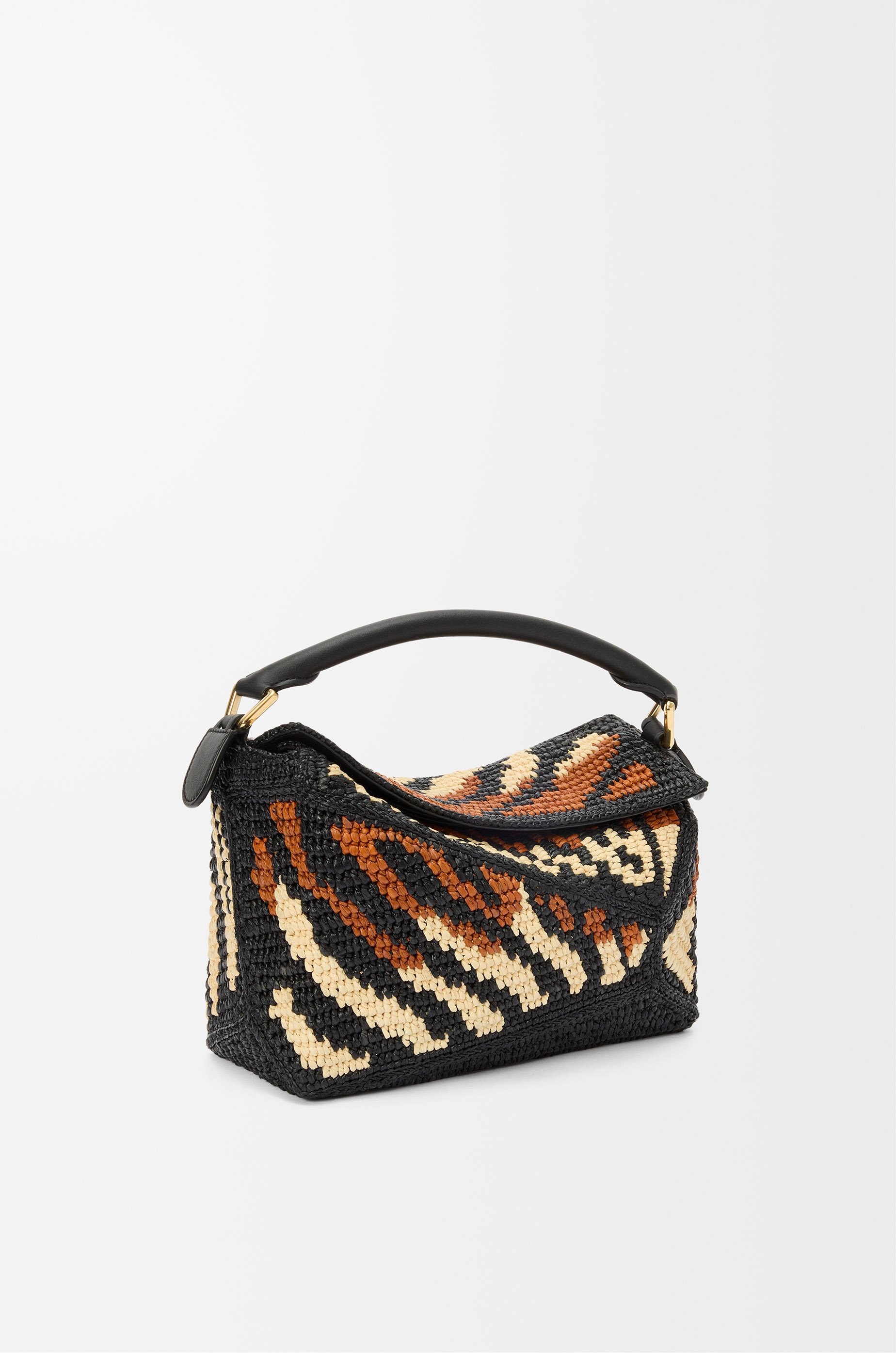 Small Puzzle Edge bag in raffia and calfskin - 4