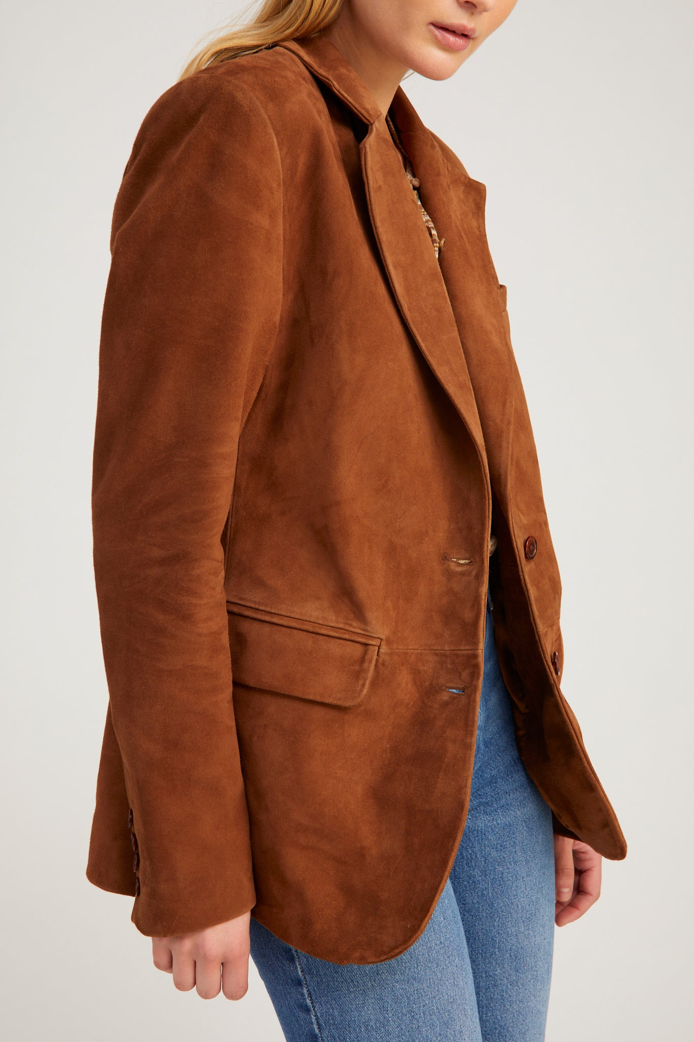 DARK COGNAC SUEDE CLASSIC BLAZER - 5
