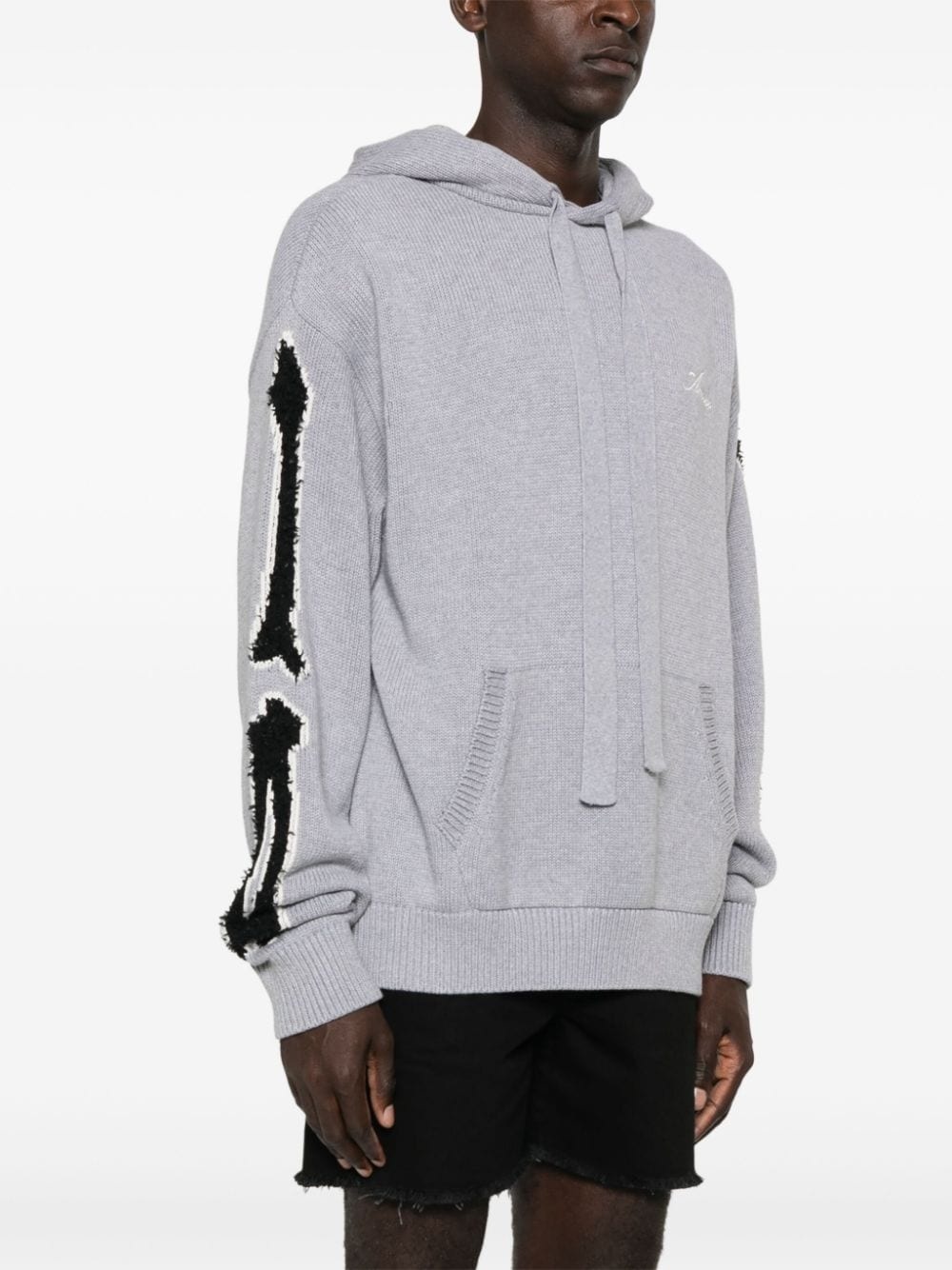 logo-embroidered knitted hoodie - 3