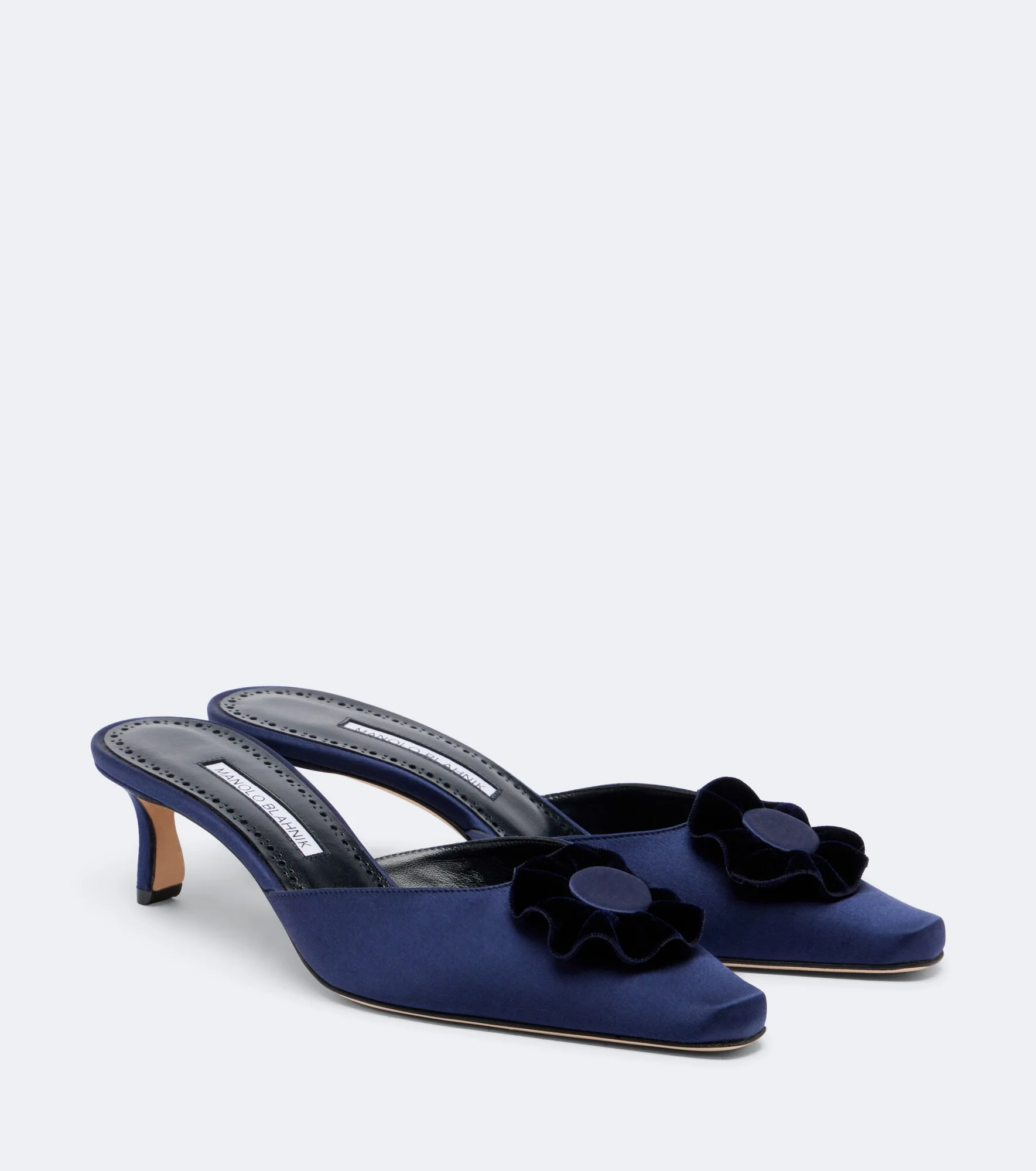Caulon floral-appliqué silk satin mules - 1