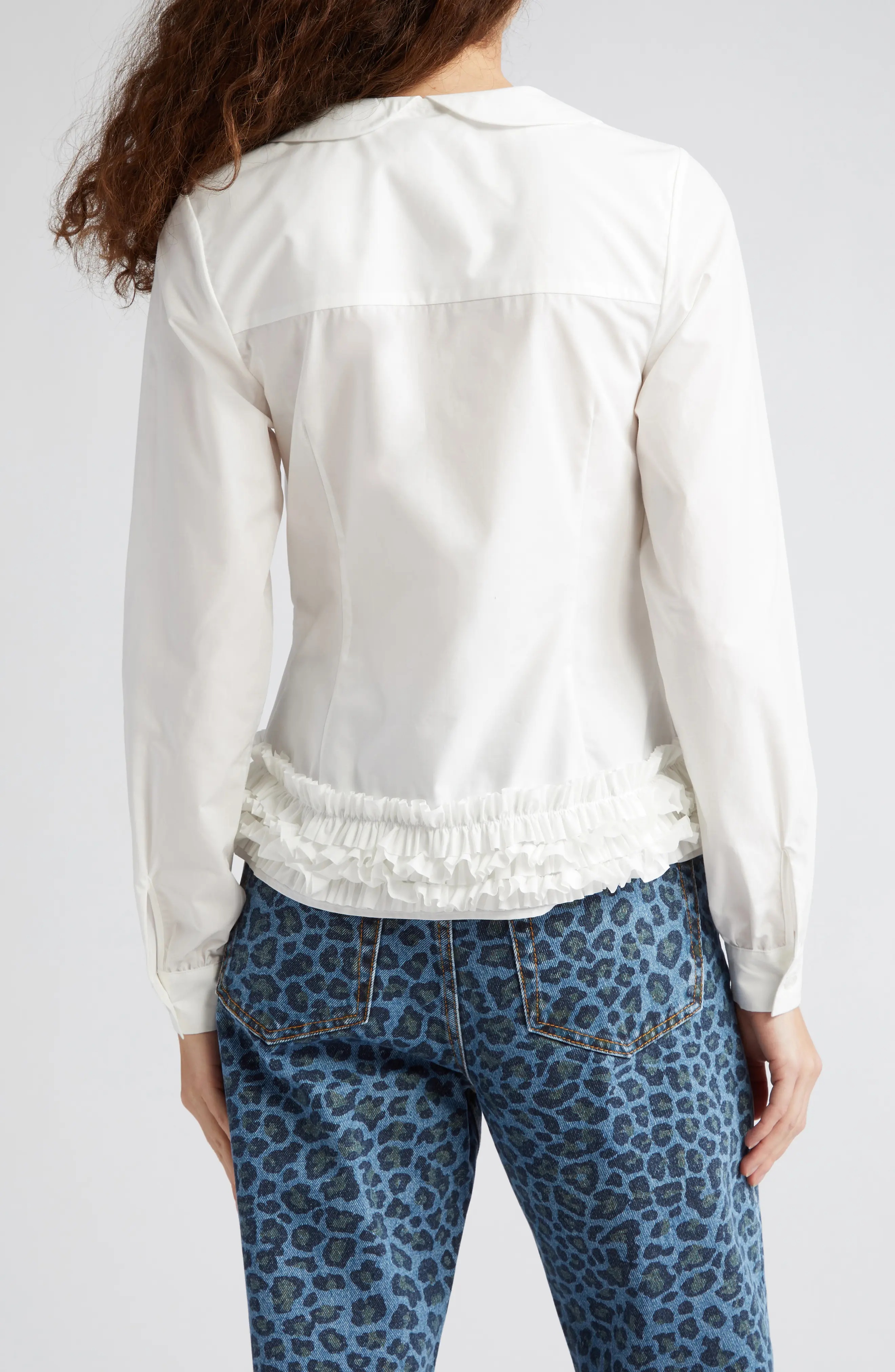 Sara Ruffle Hem Cotton Button-Up Shirt - 3