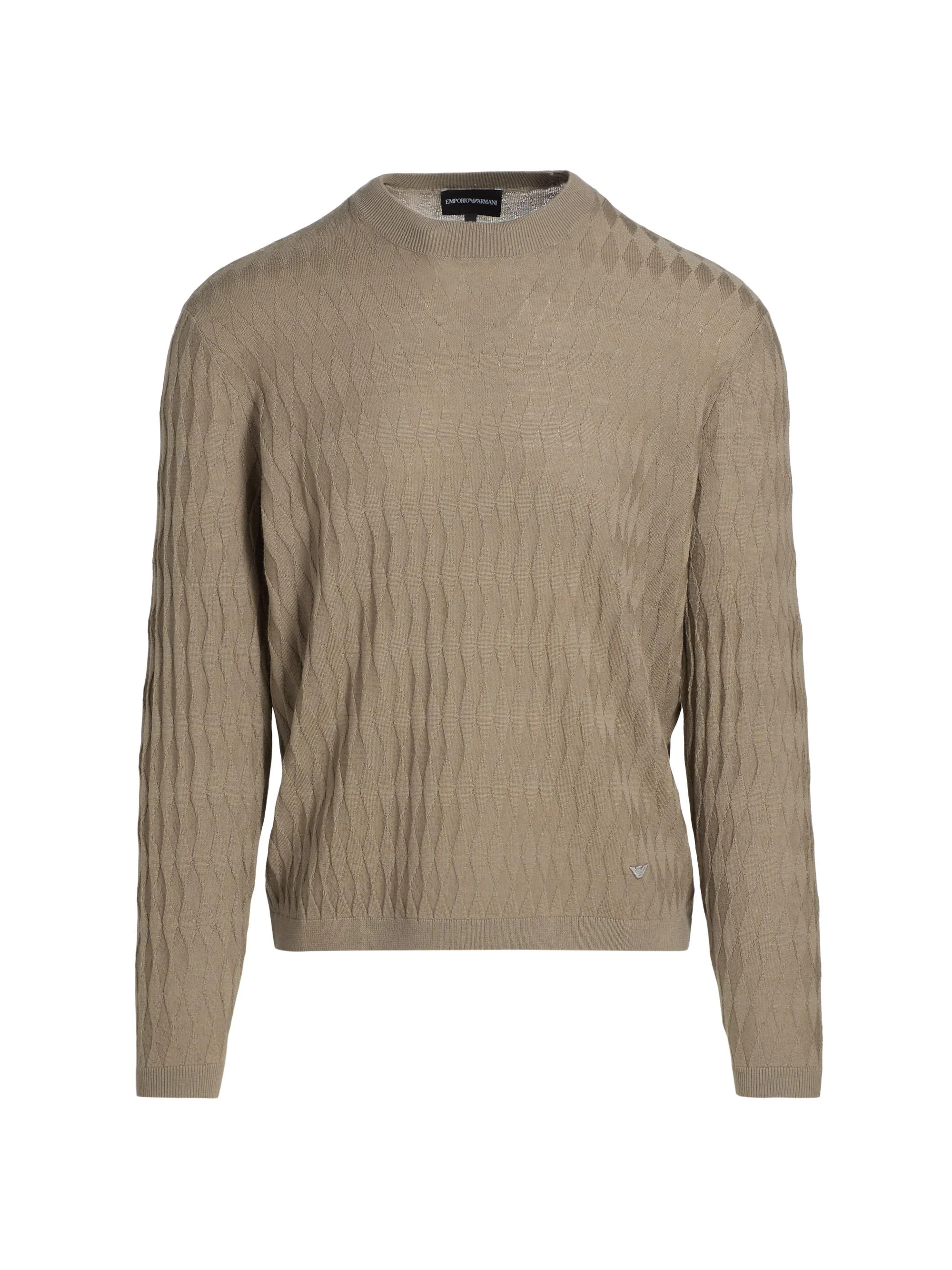 Men's Diamond Virgin Wool Sweater - Tan - 1