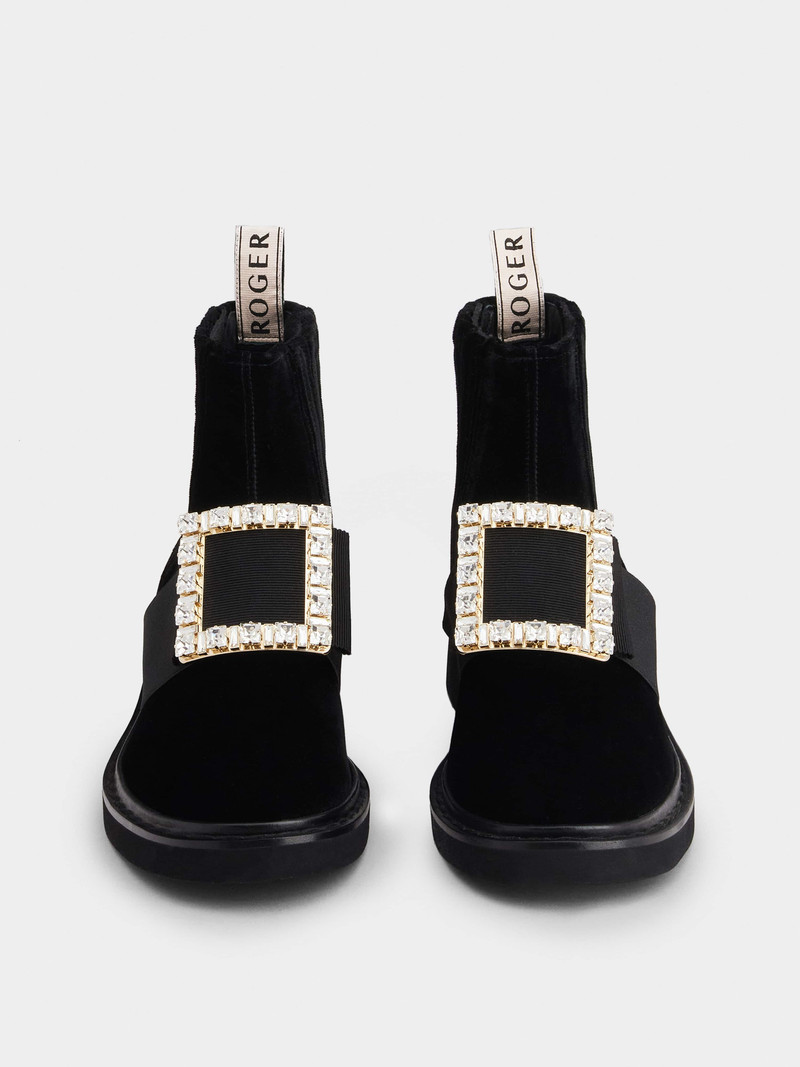 Viv' Rangers Strass Buckle Chelsea Booties in Velvet 7