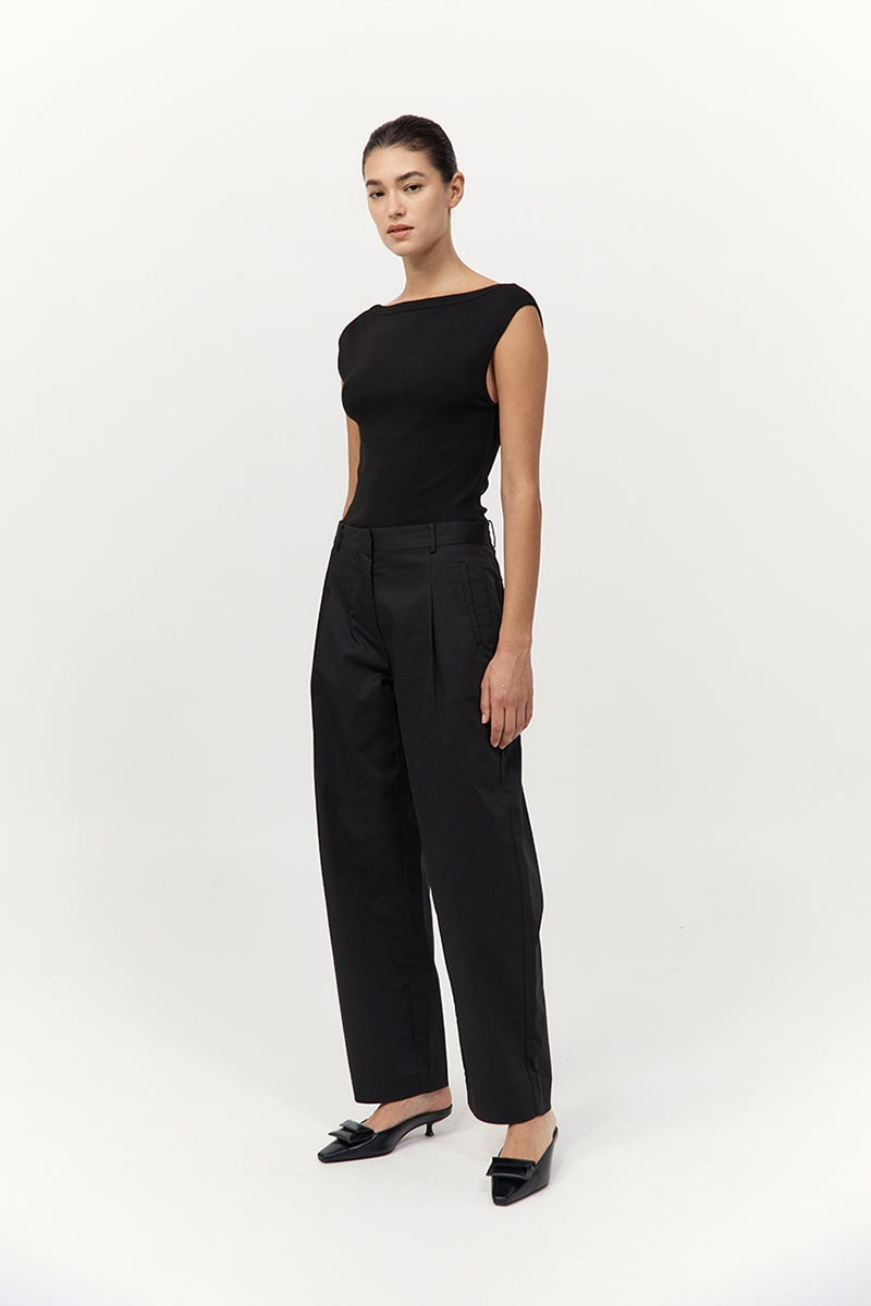 ST. AGNI Cotton Barrel Leg Pants - Black outlook