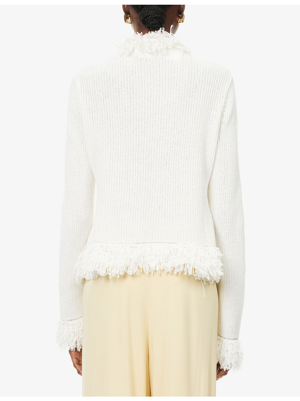 Fringed V-Neck Knitted Top - 4
