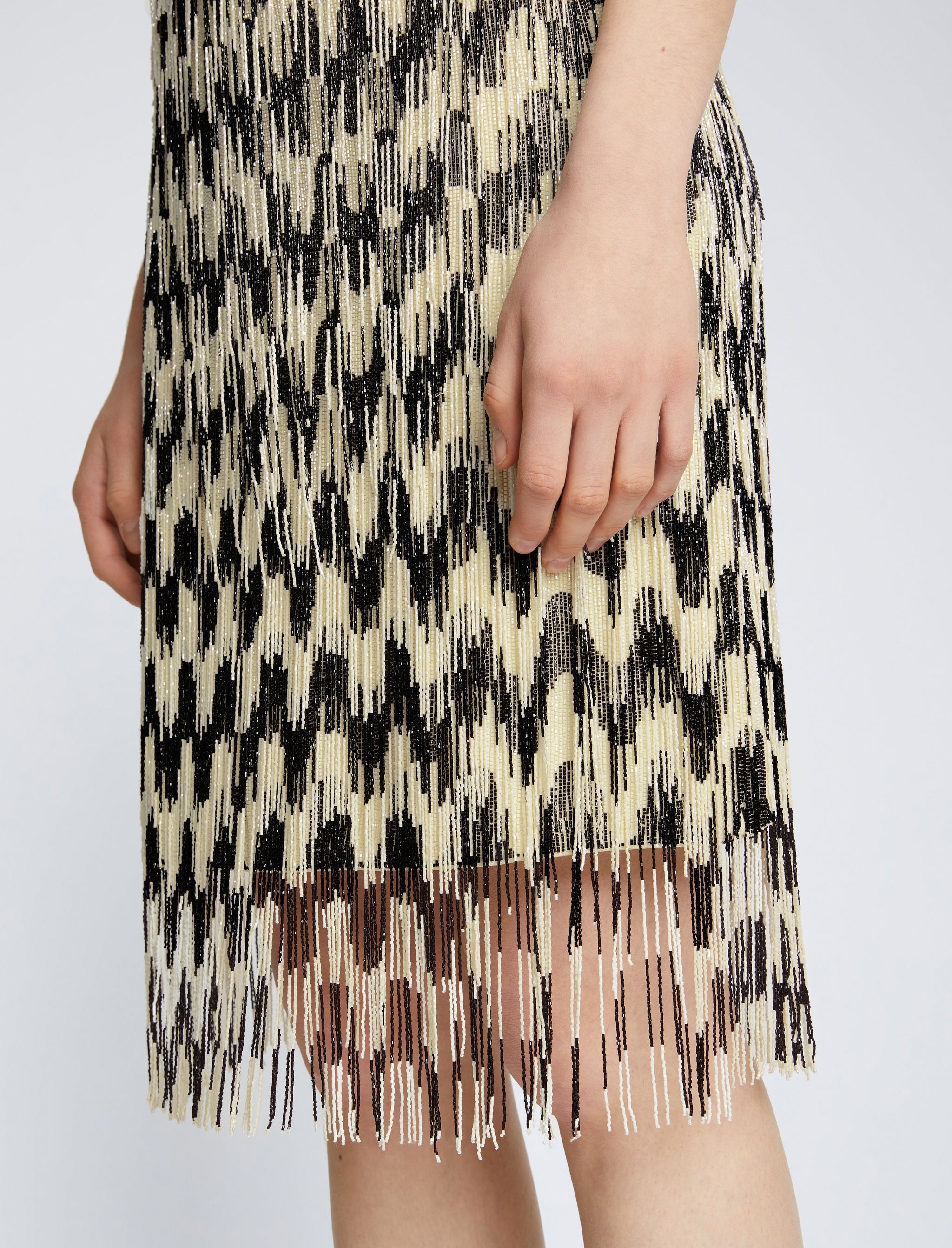 Graphic Beaded Fringe Embroidered Skirt - 5