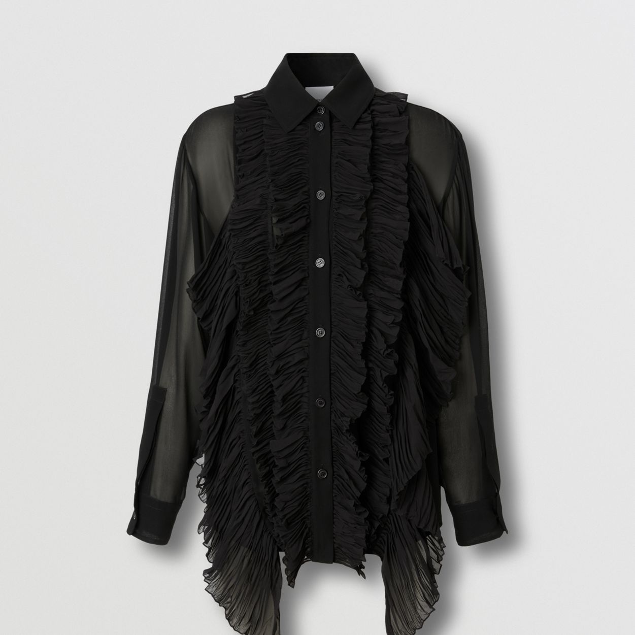 Pleated Ruffle Detail Silk Georgette Shirt - 1