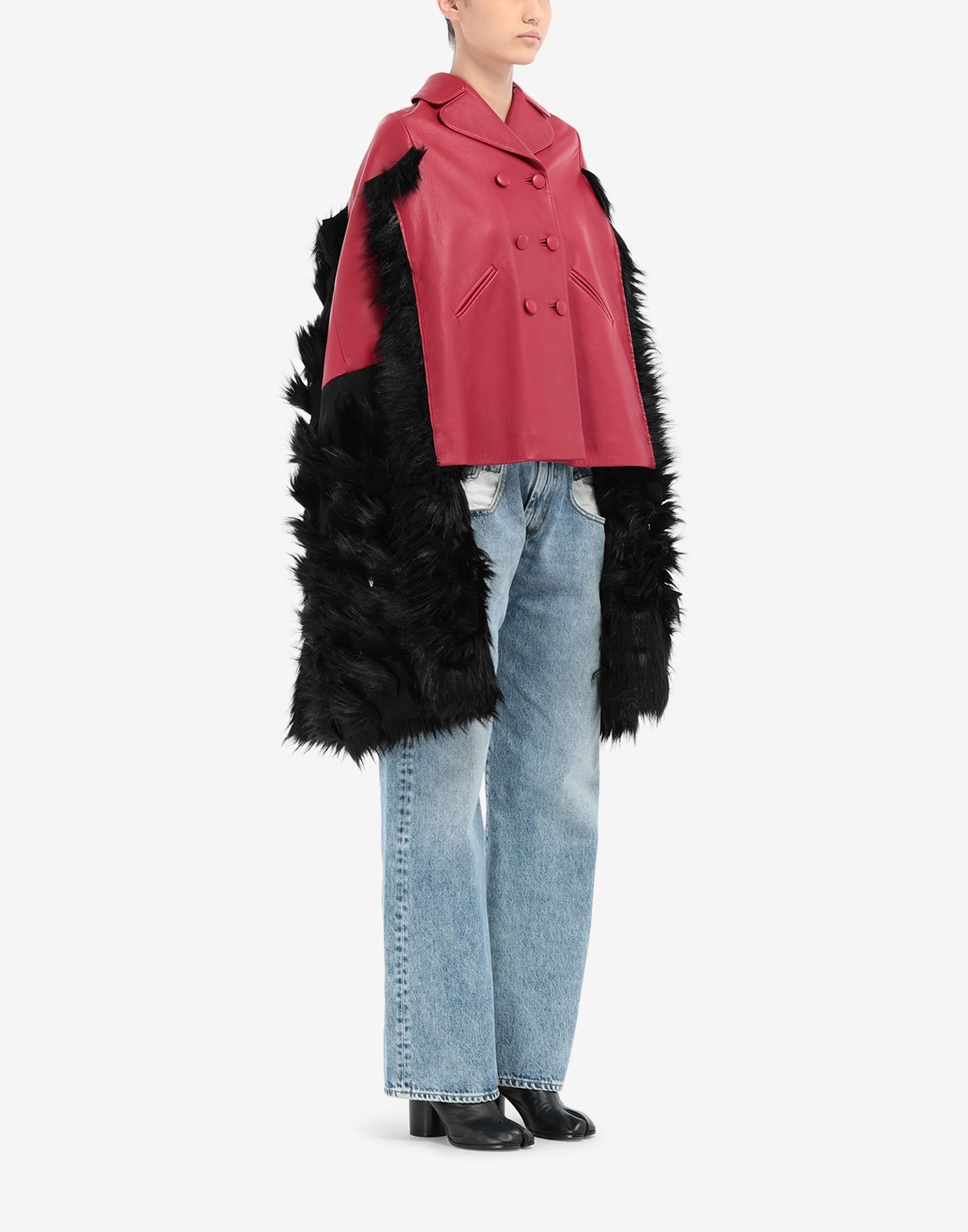 Faux fur trimmed leather cape - 3