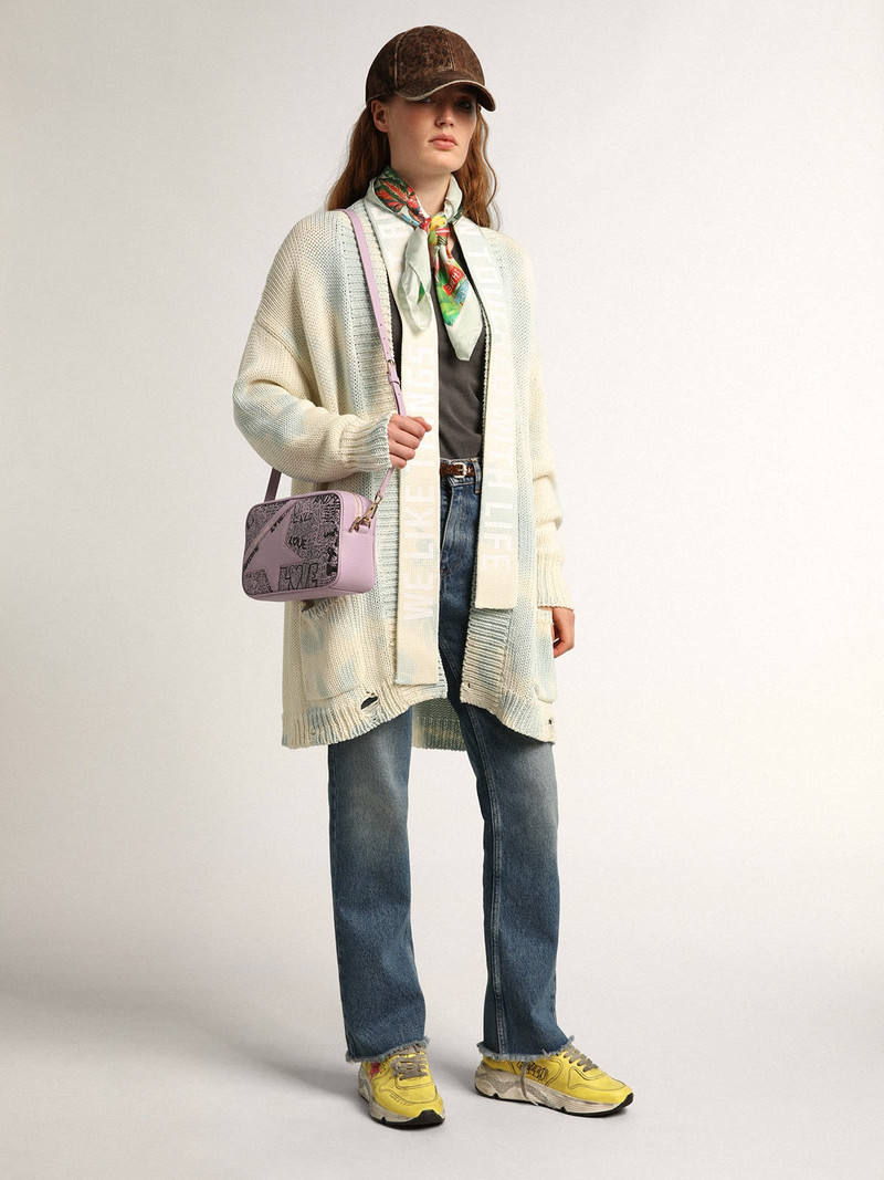 Golden Goose Lilac hammered leather Star Bag with tone-on-tone leather star and black all-over graffiti print outlook