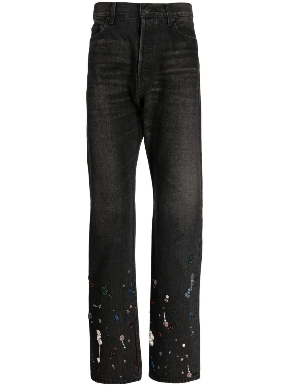 bead-embellished straight-leg jeans - 1