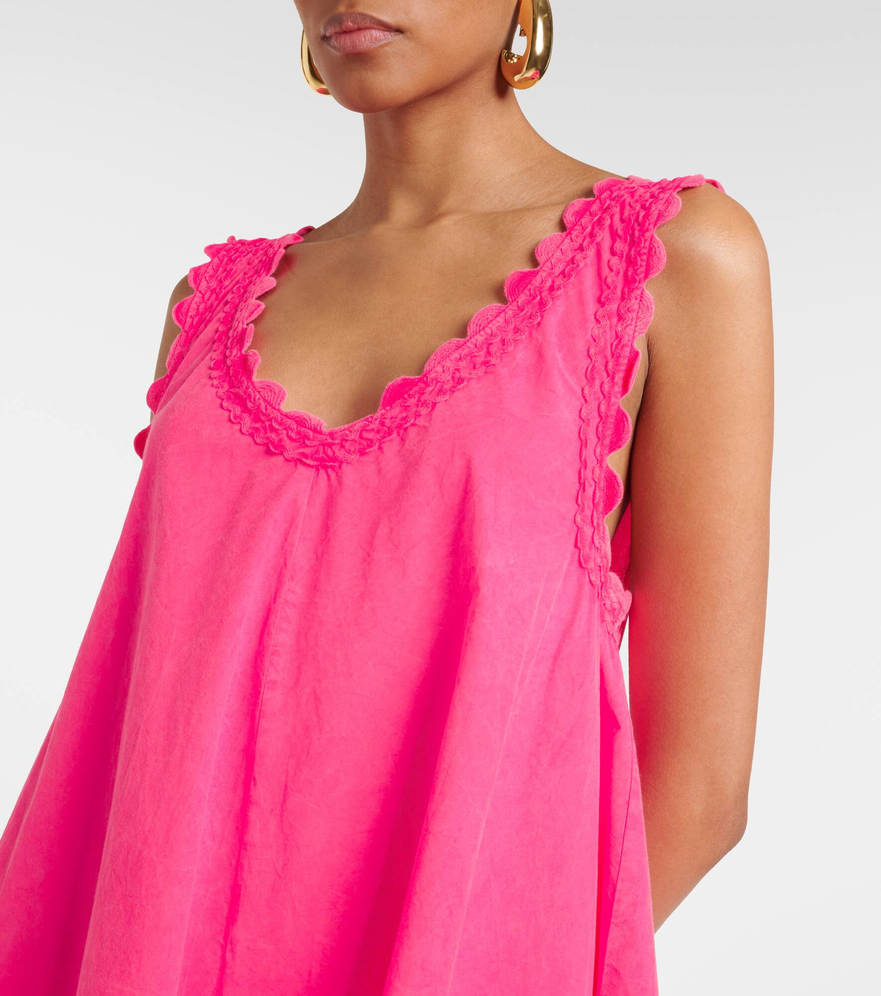 Embroidered cotton poplin minidress - 4