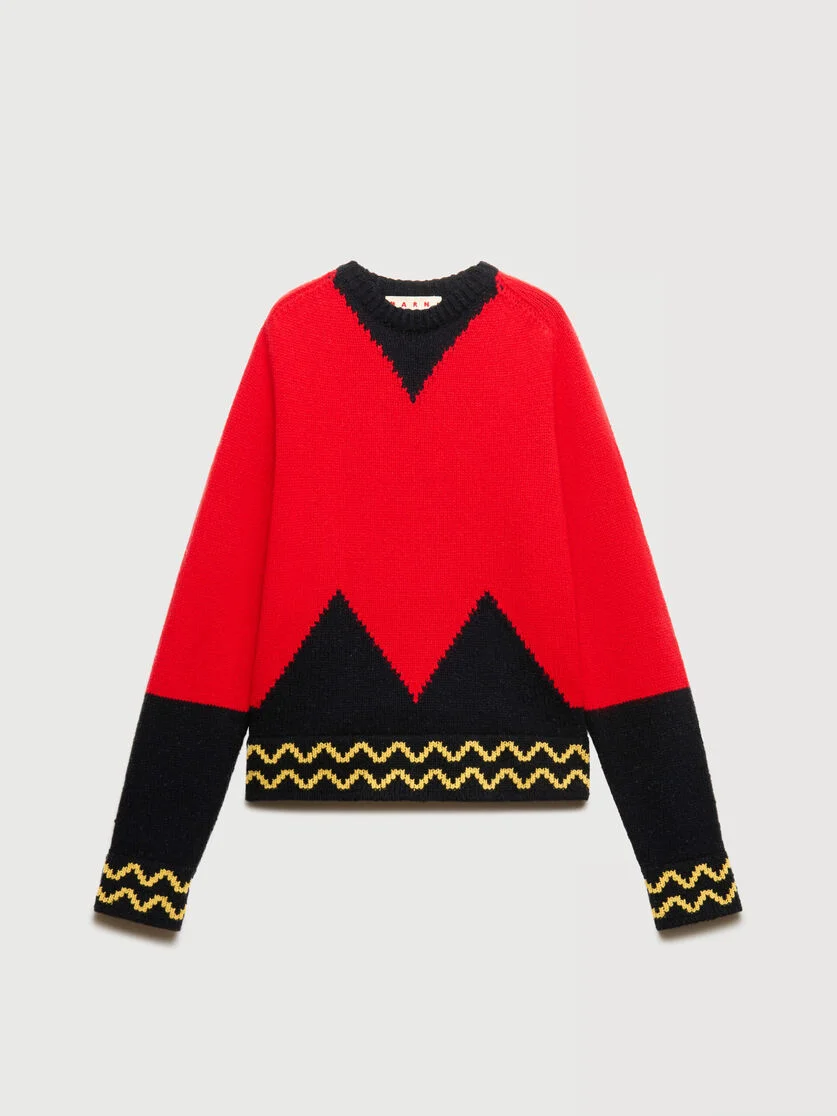 RED WOOL JUMPER WITH M INTARSIA - 1