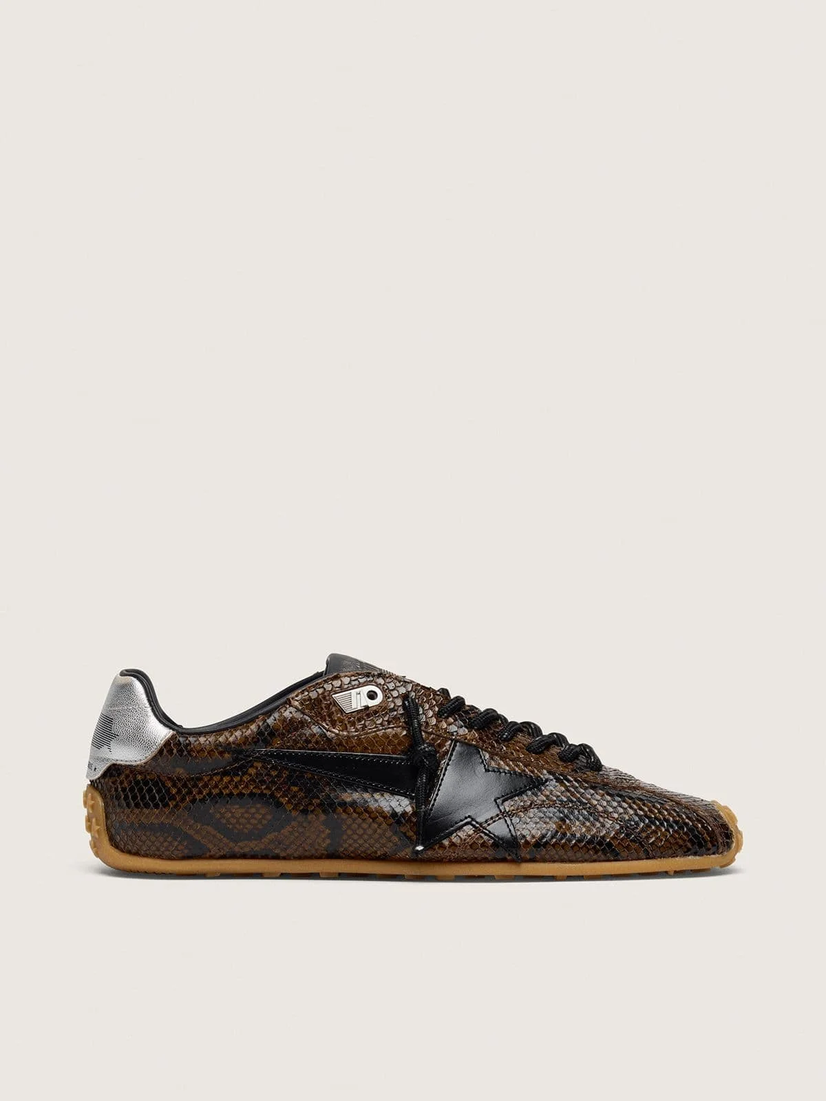 Women's Marathon Speed in leather with brown snake print, black star and silver leather heel tab - 1