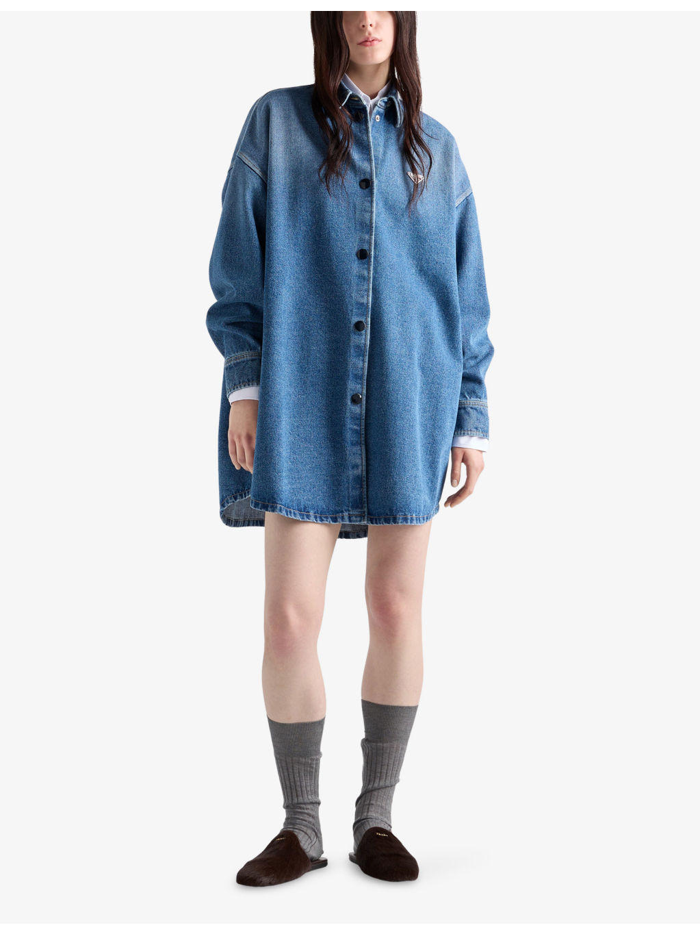 Triangle-Logo Long Denim Shirt - 2