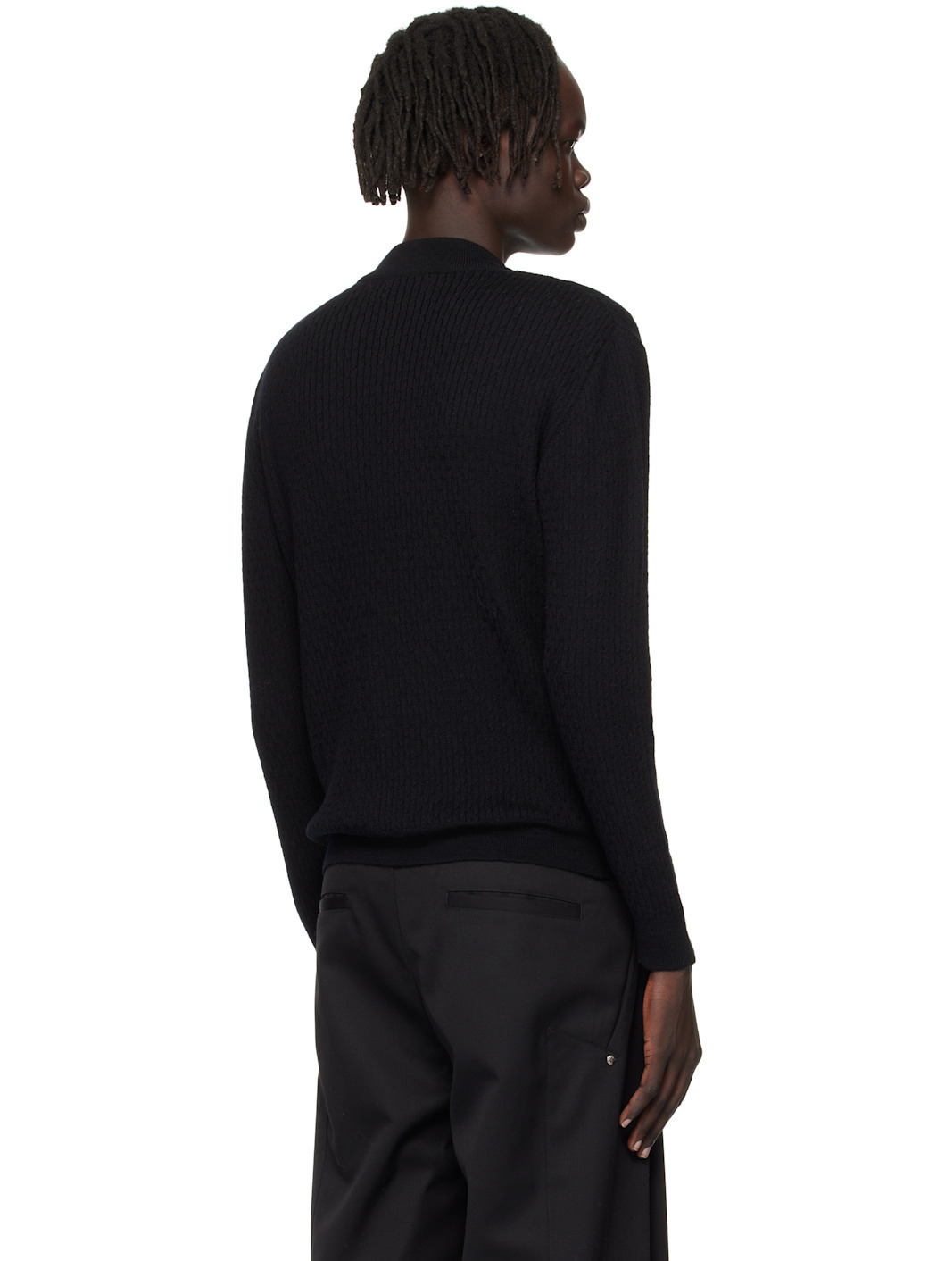 Black Mock Neck Cable-Knit Sweater - 3