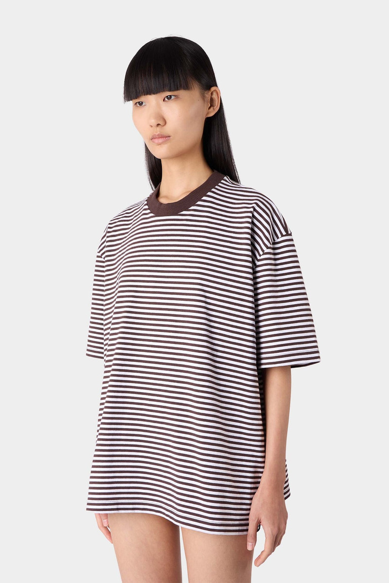 STRIPED OVER T-SHIRT / brown & optical white 1