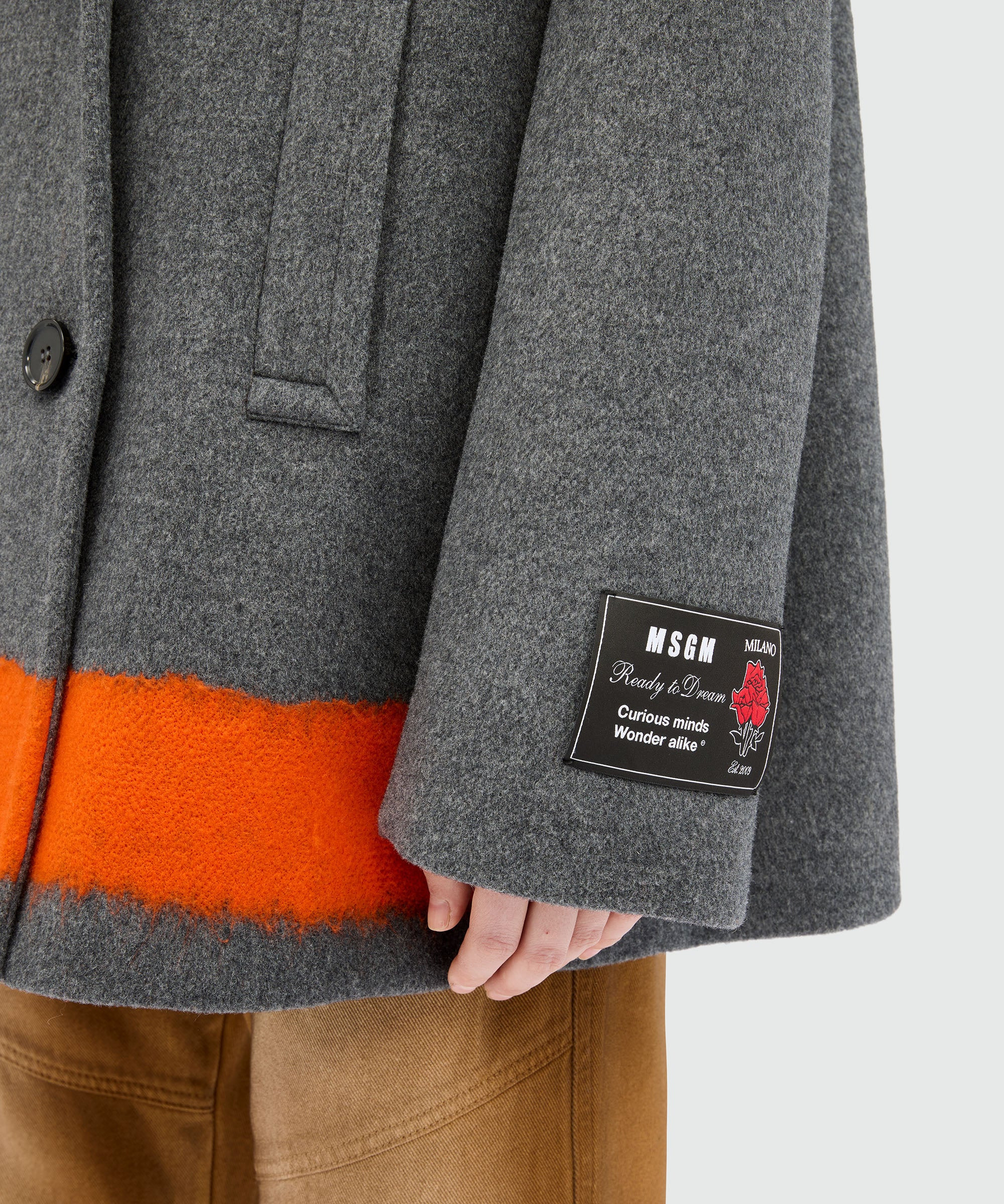 Anthracite double-breasted coat in wool cloth with contrasting band - 5