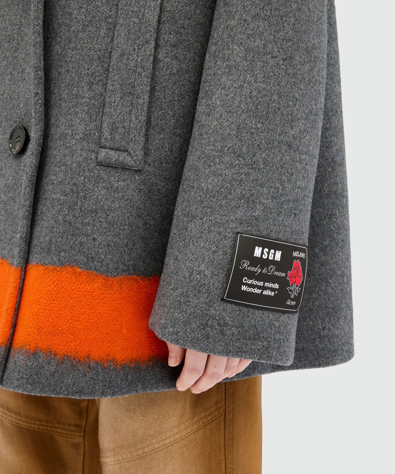 Anthracite double-breasted coat in wool cloth with contrasting band 5