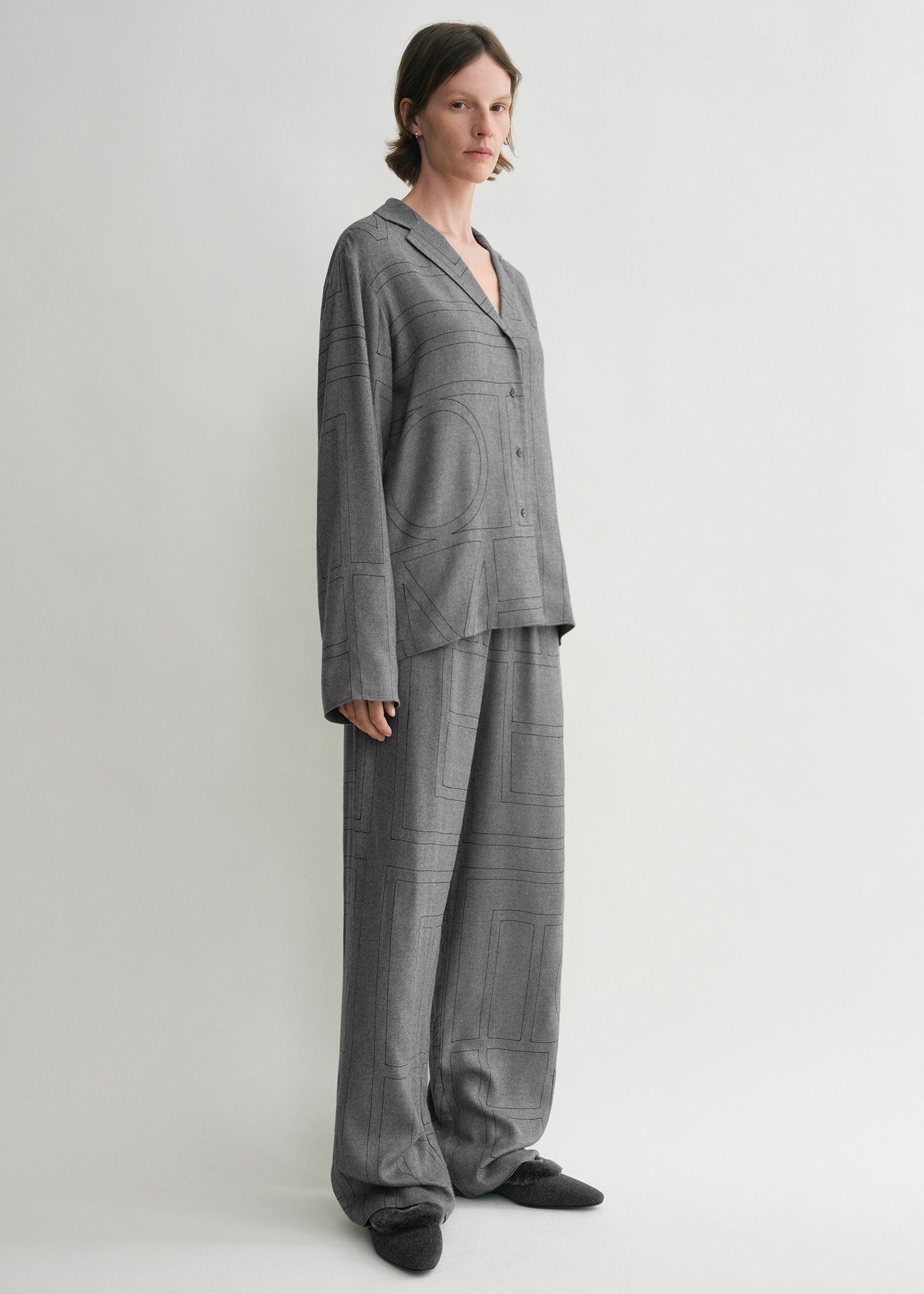 Monogram flannel pj top smoke melange - 3