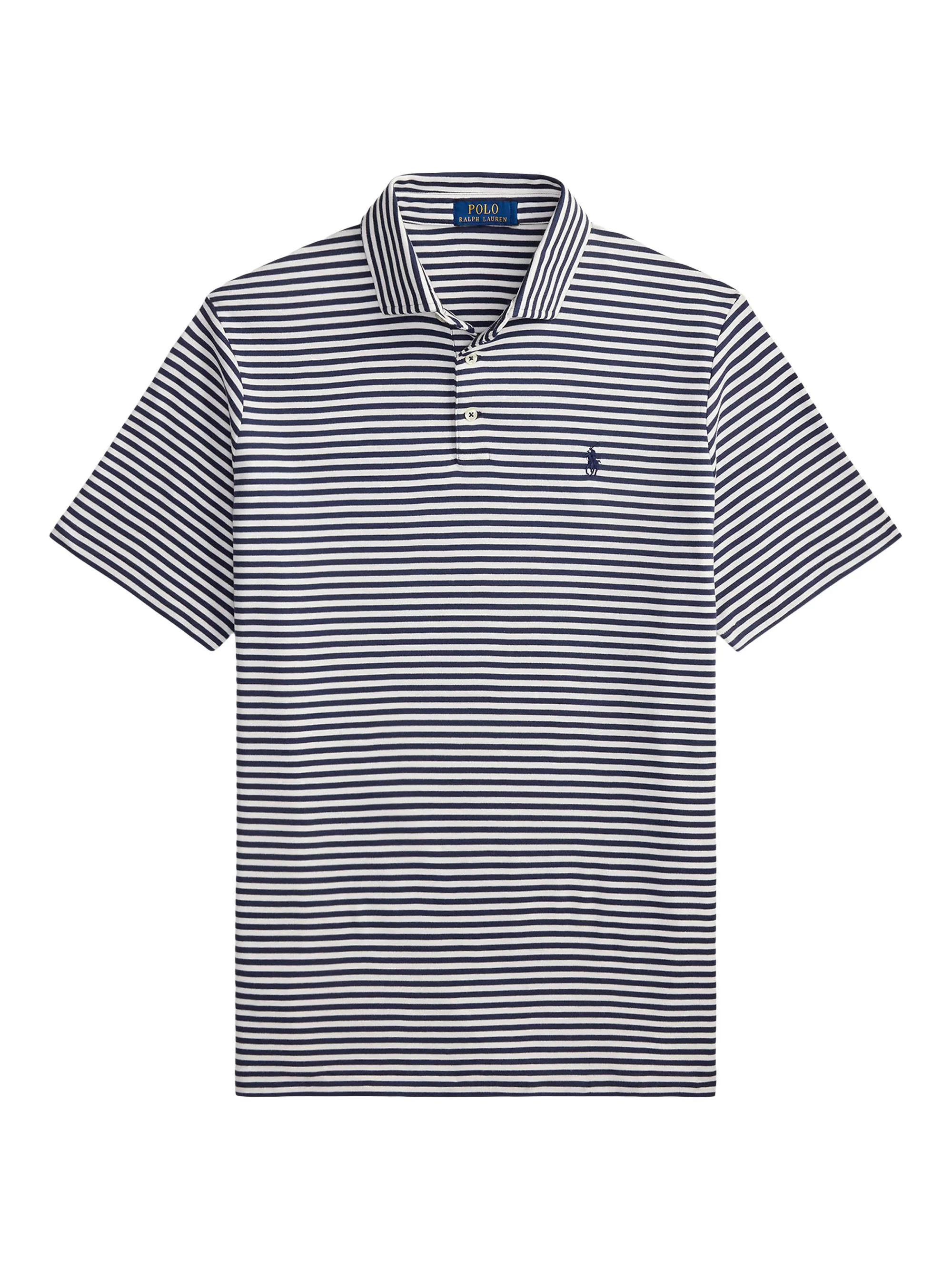 Men's Striped Cotton Logo Polo Shirt - Refined Navy White - 1