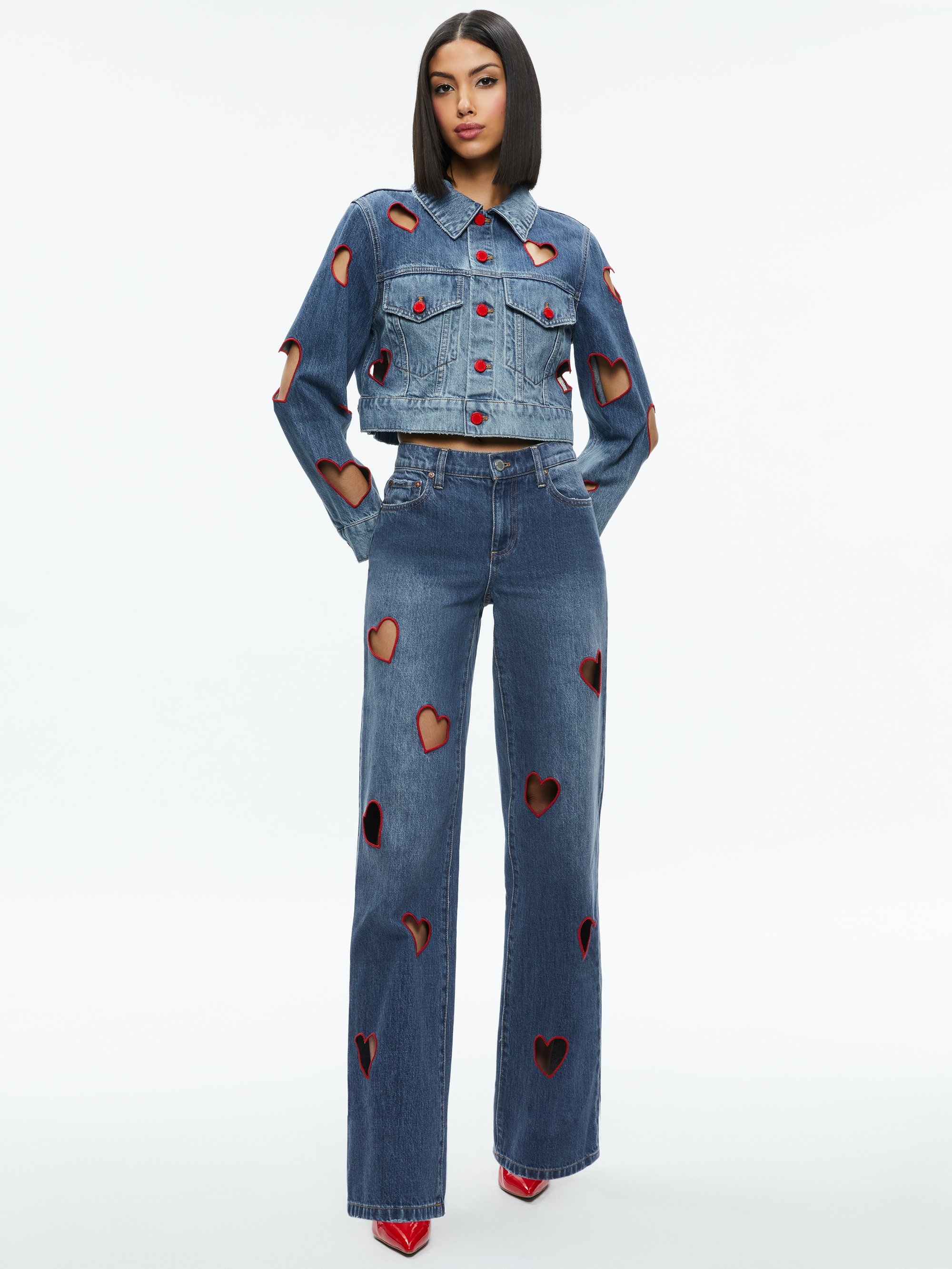 JEFF HEART EMBROIDERED CROPPED DENIM JACKET - 4