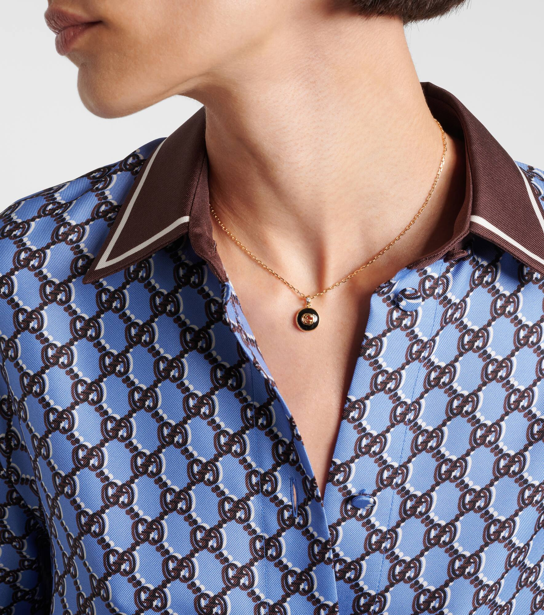 Interlocking G 18kt gold necklace with onyx and diamond - 3