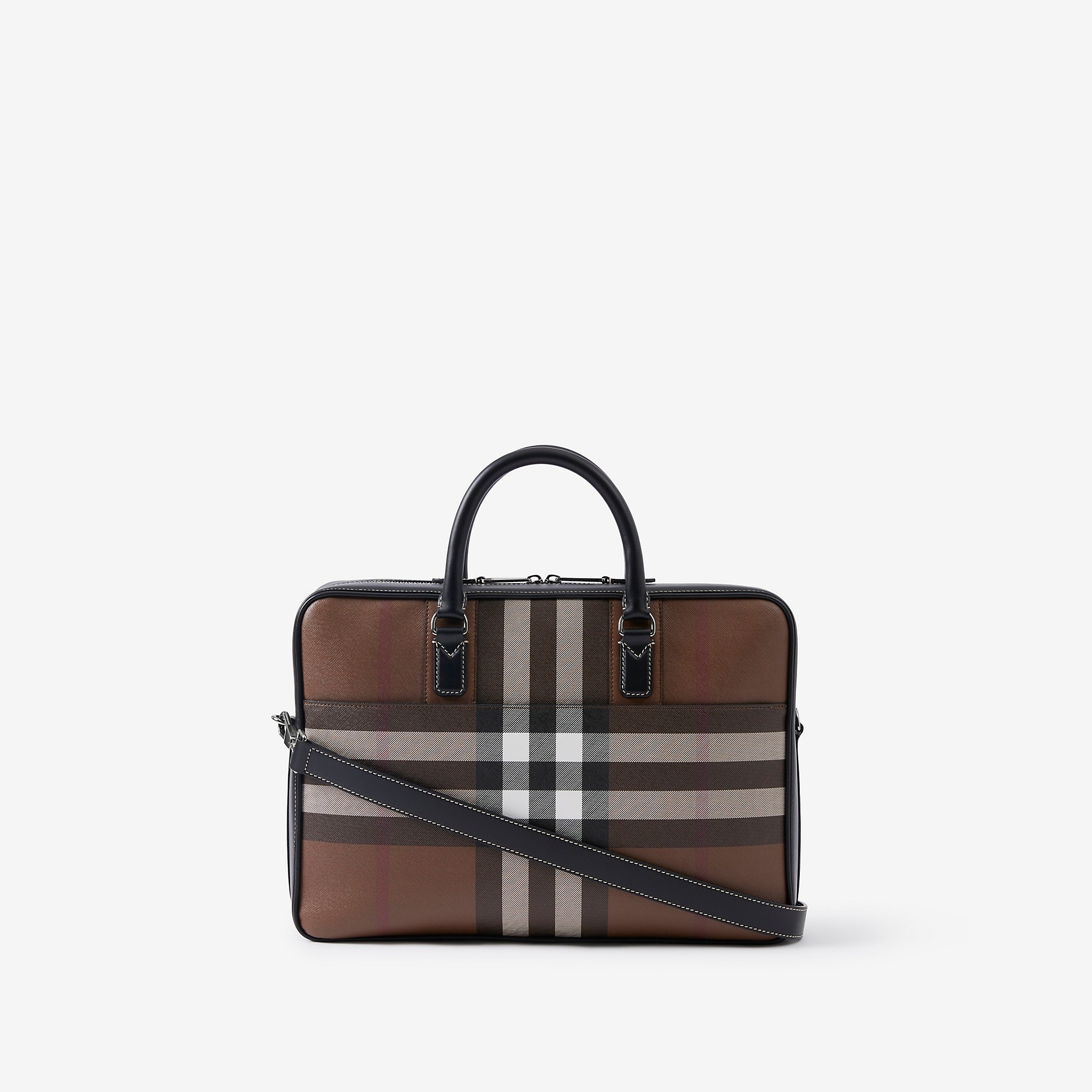 Check and Leather Briefcase - 3