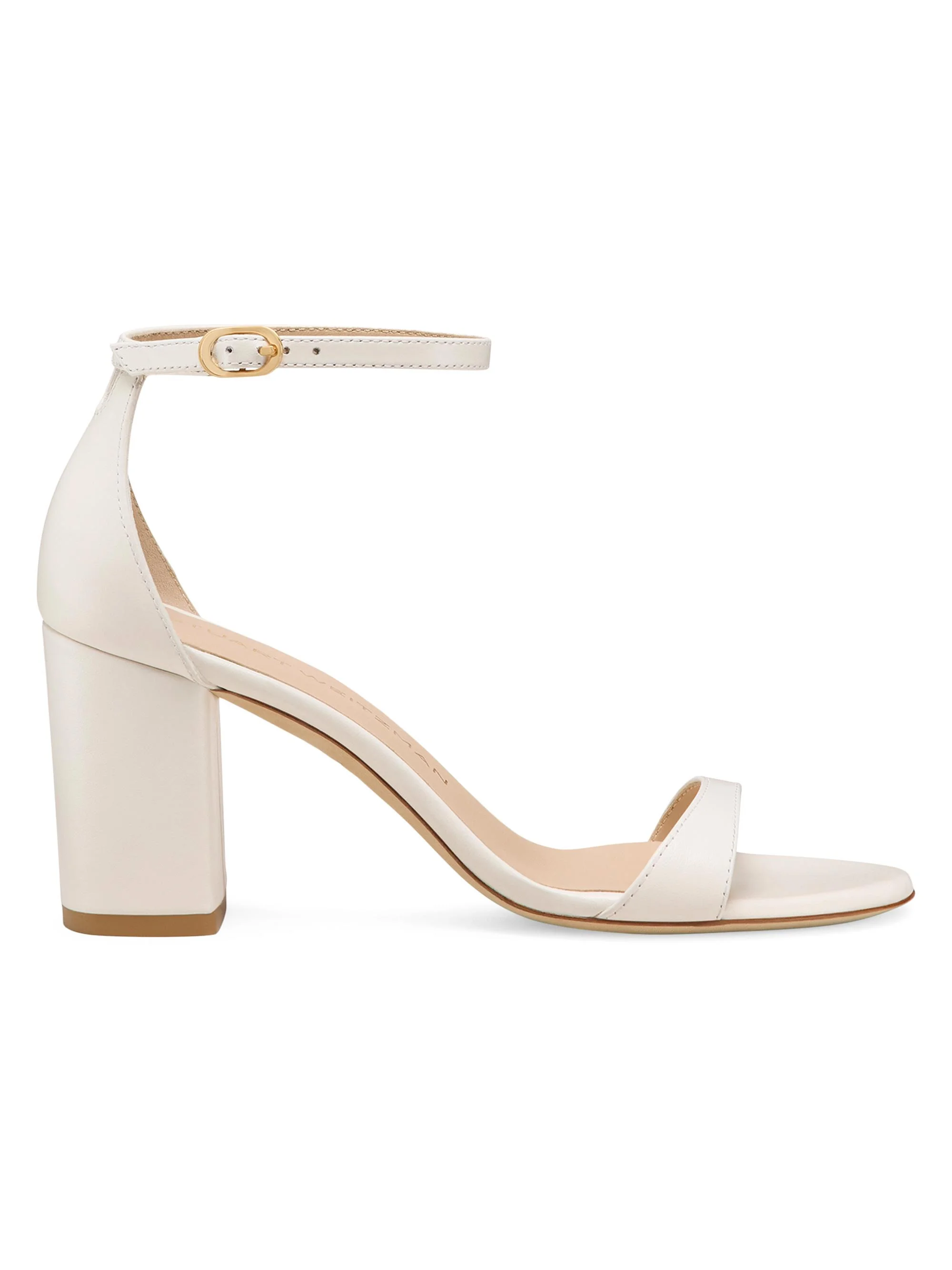 Women's Nudist Block 75MM Metallic Leather Sandals - Cream - 1